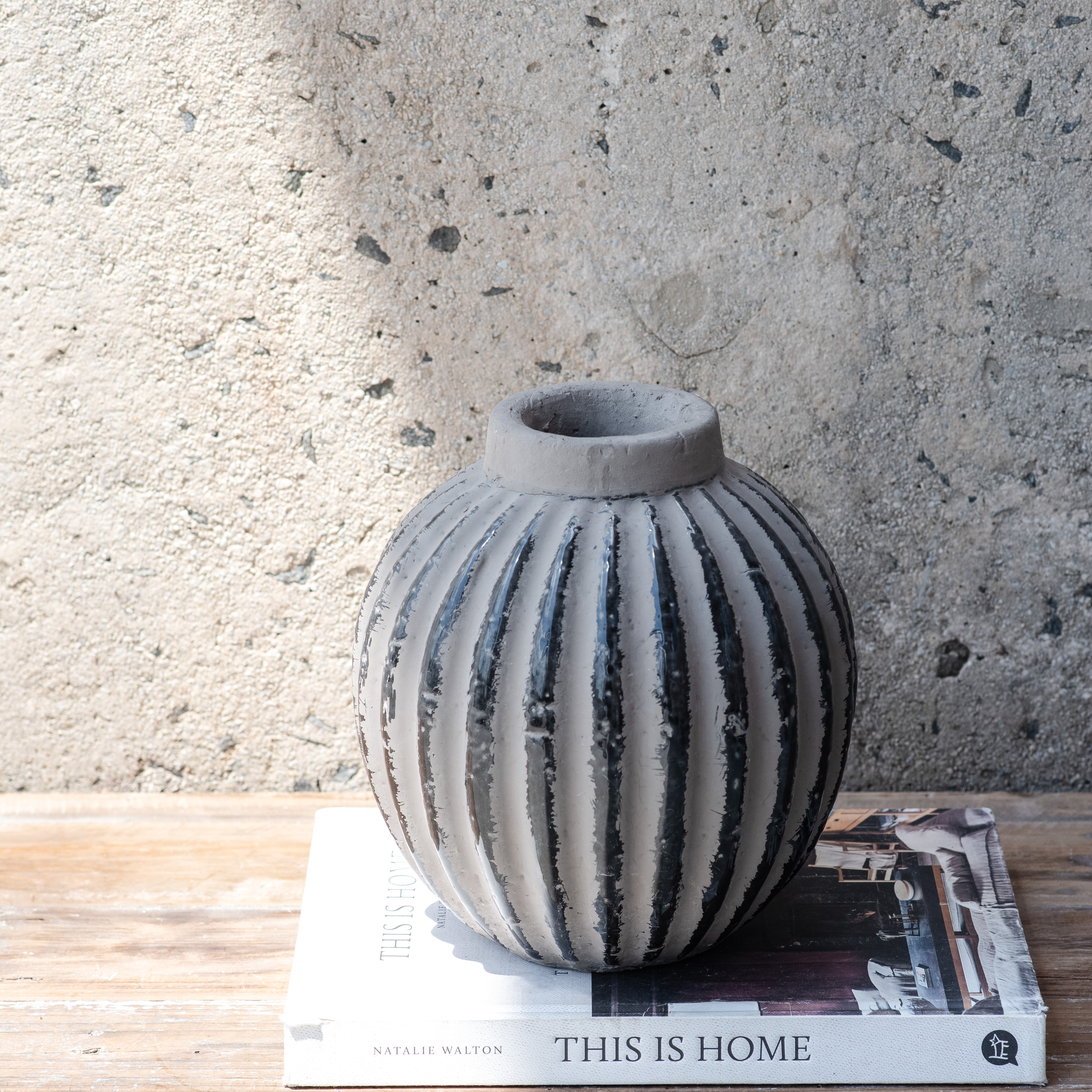 8.6" Tan Ribbed Vase