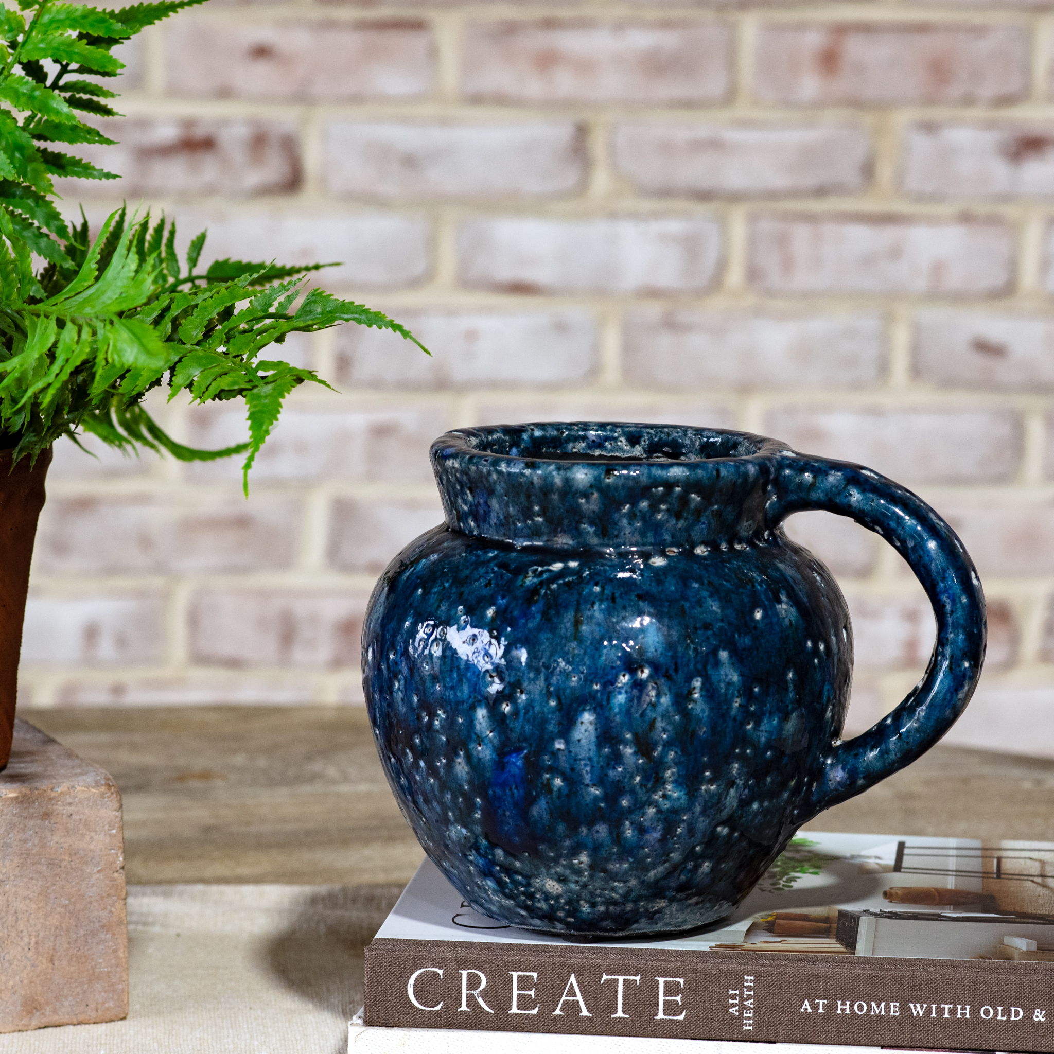 8.6" X 6.5" Blue Textured Pitcher Vase