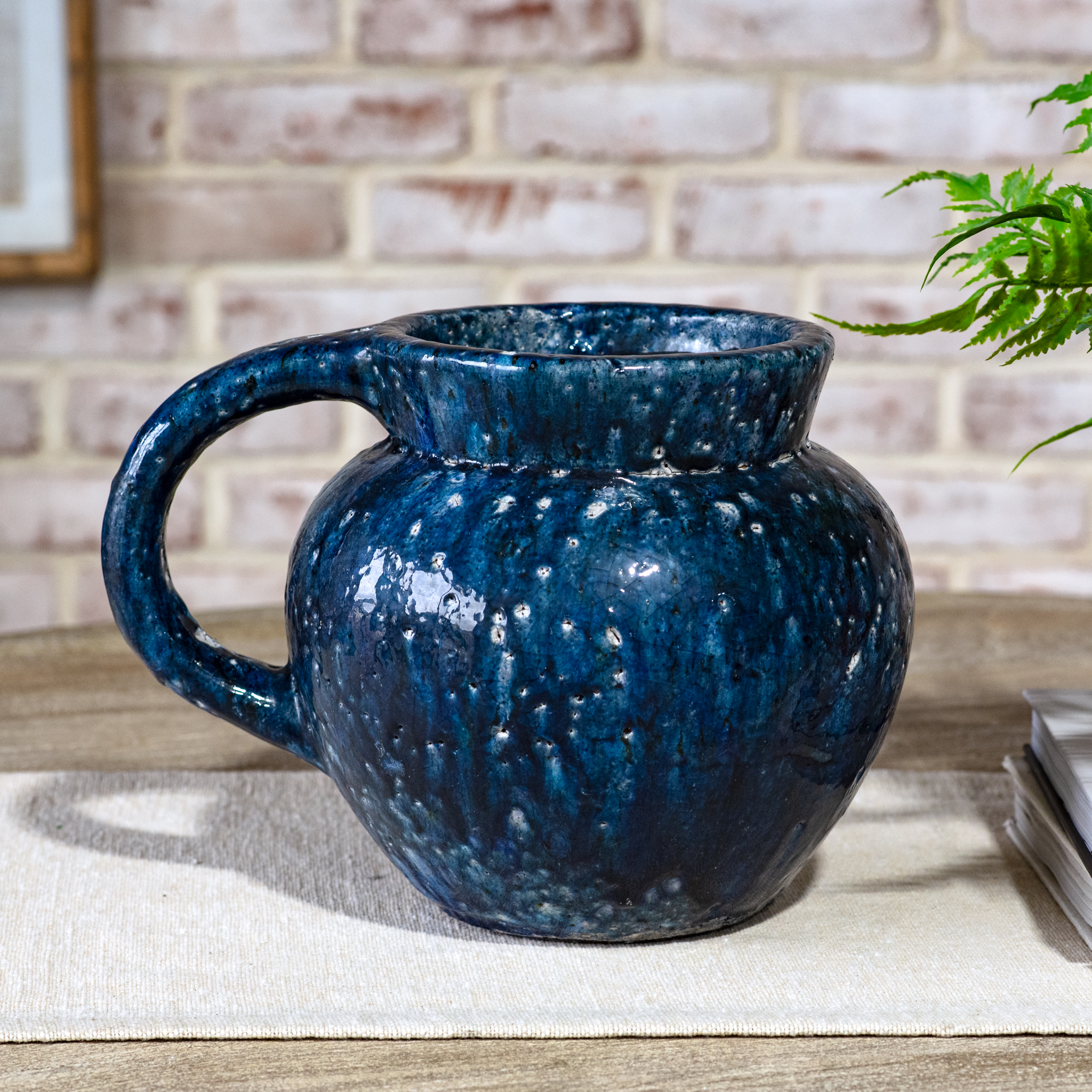 11" X 8" Blue Textured Pitcher Vase