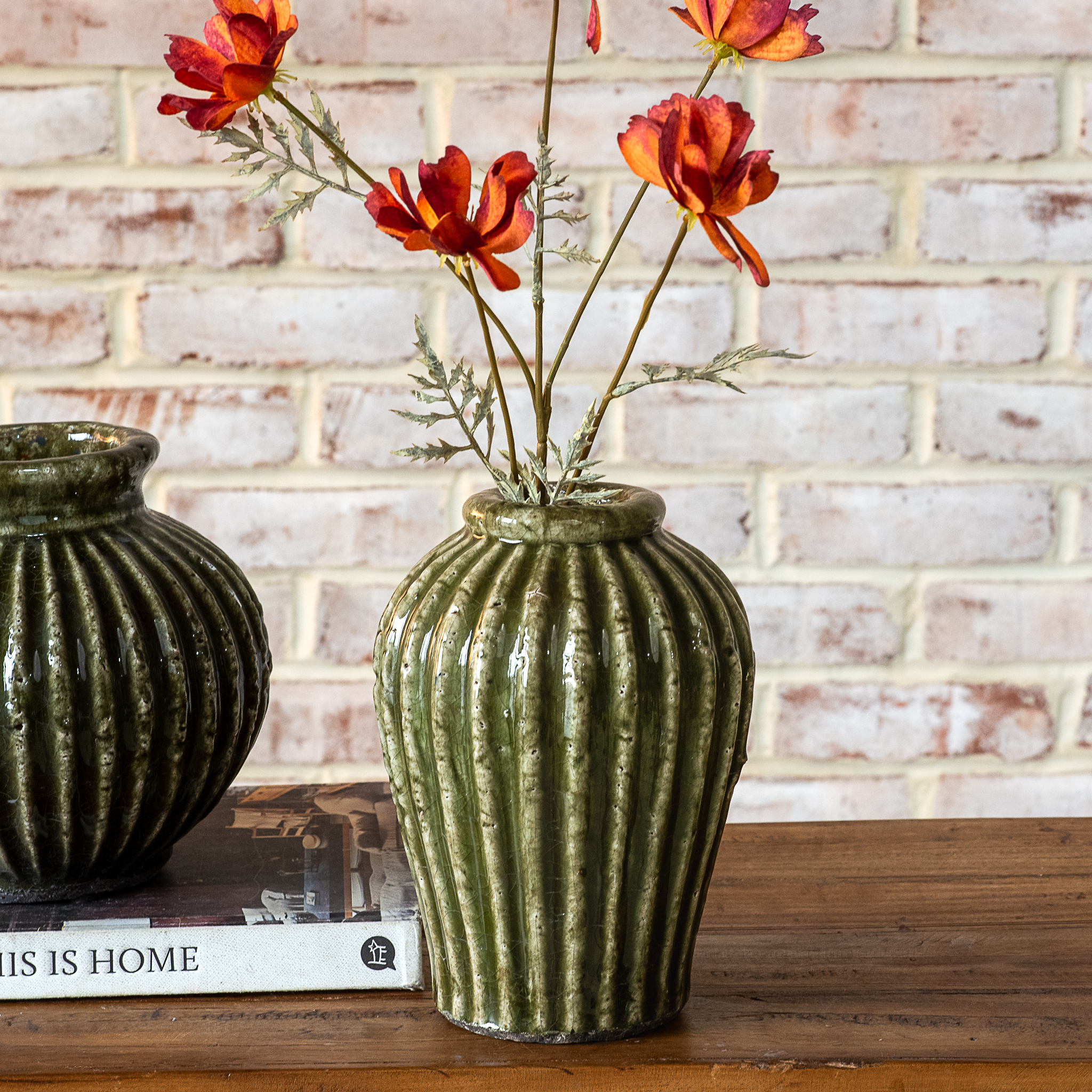 8" Green Terra Cotta Vase