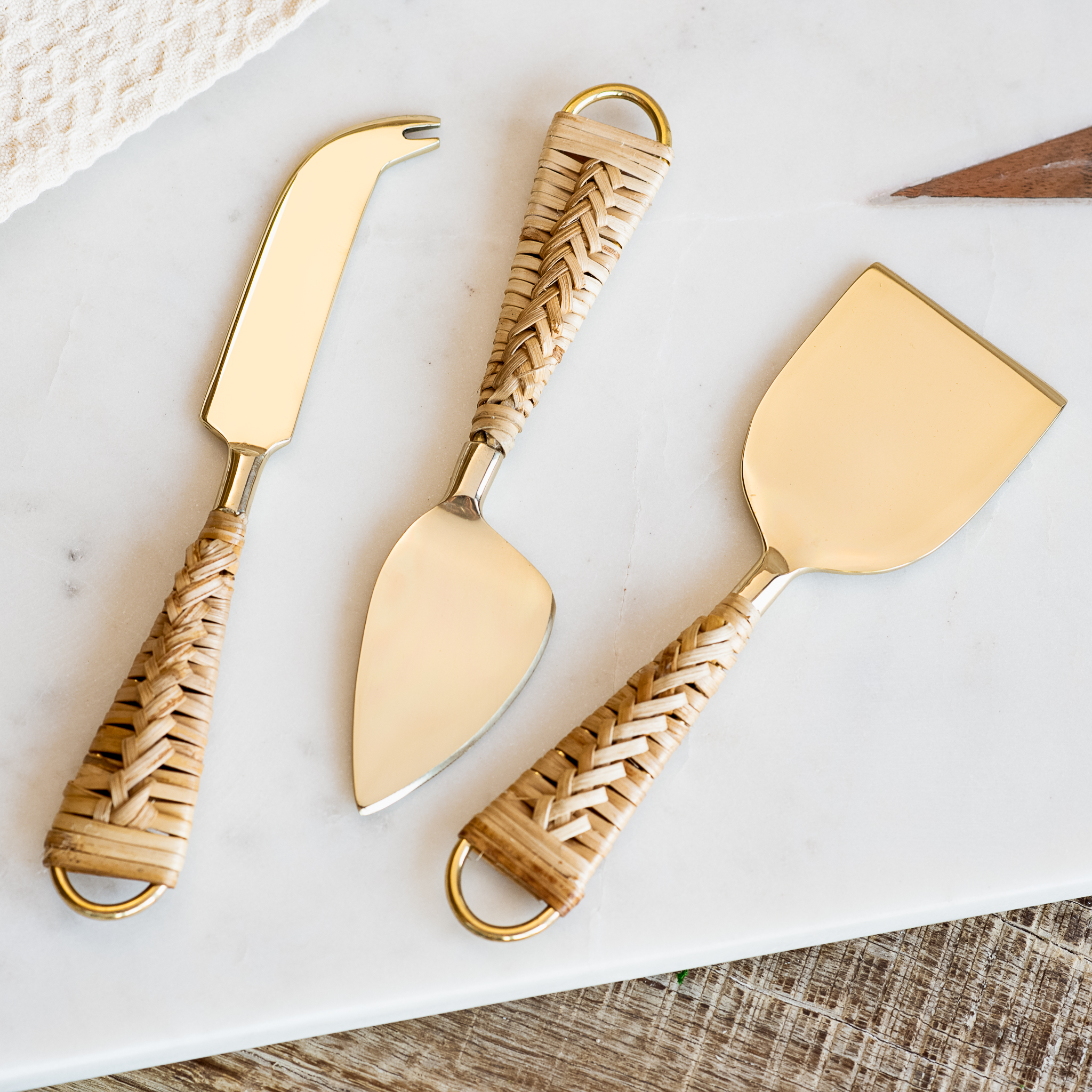 *Inner* 3 Pc Weave Handle Cheese Knife Set