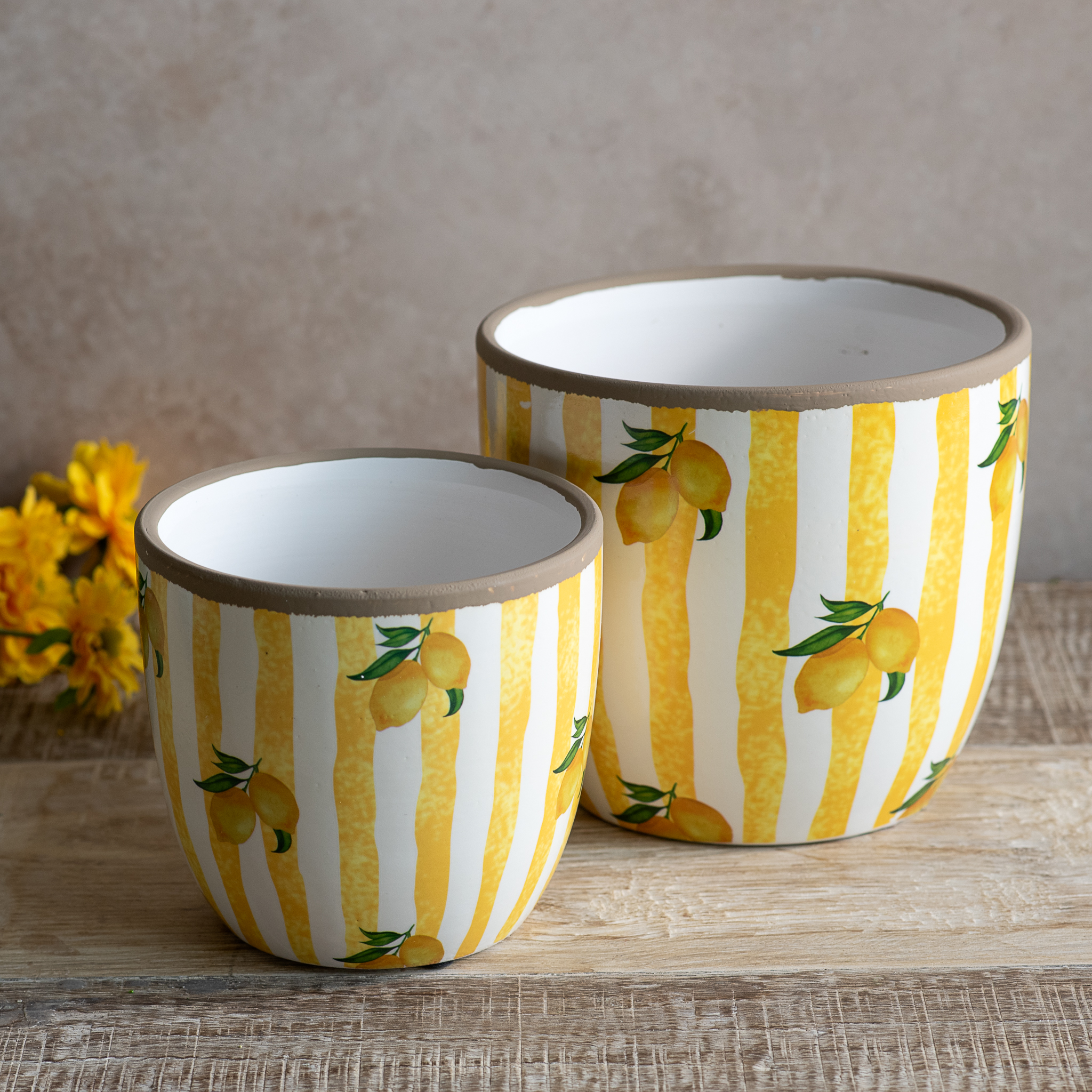 S/2 Yellow Stripe Lemon Planters