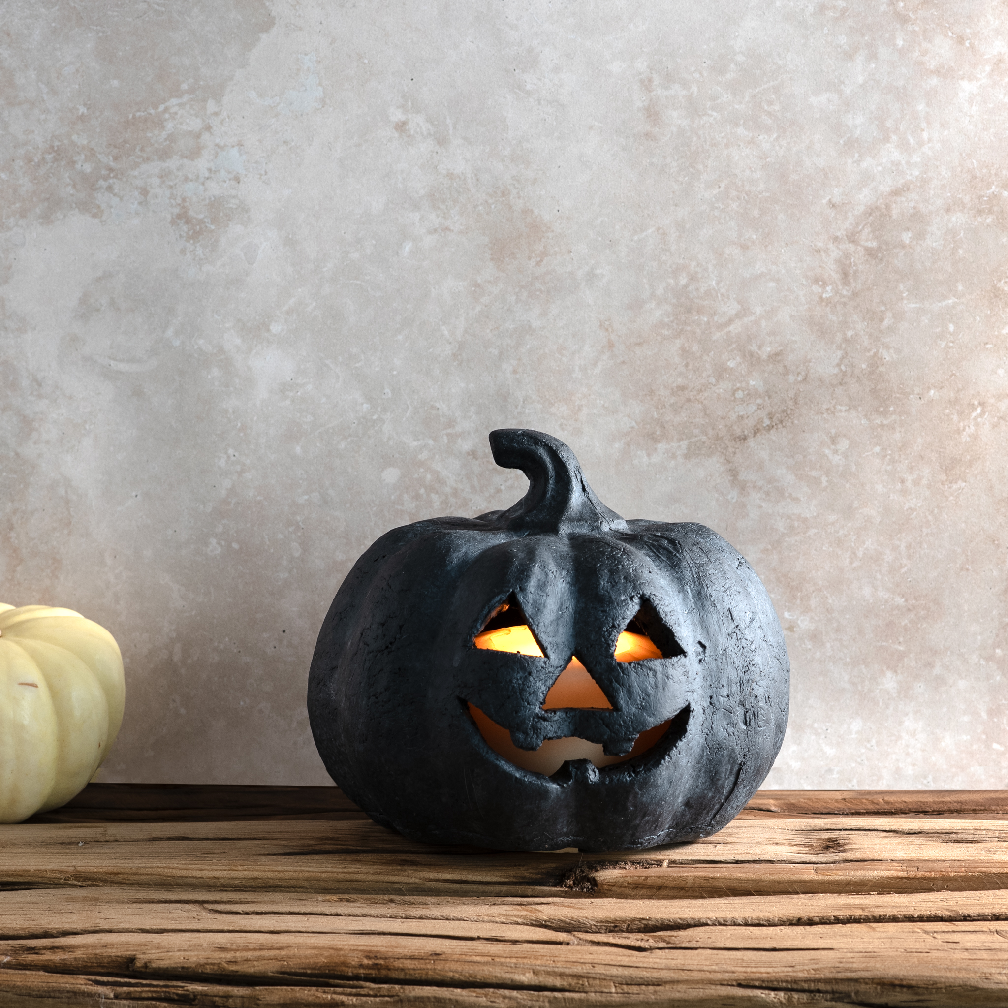 6.5"W Bk Terracotta Mini J-O-L Pumpkin