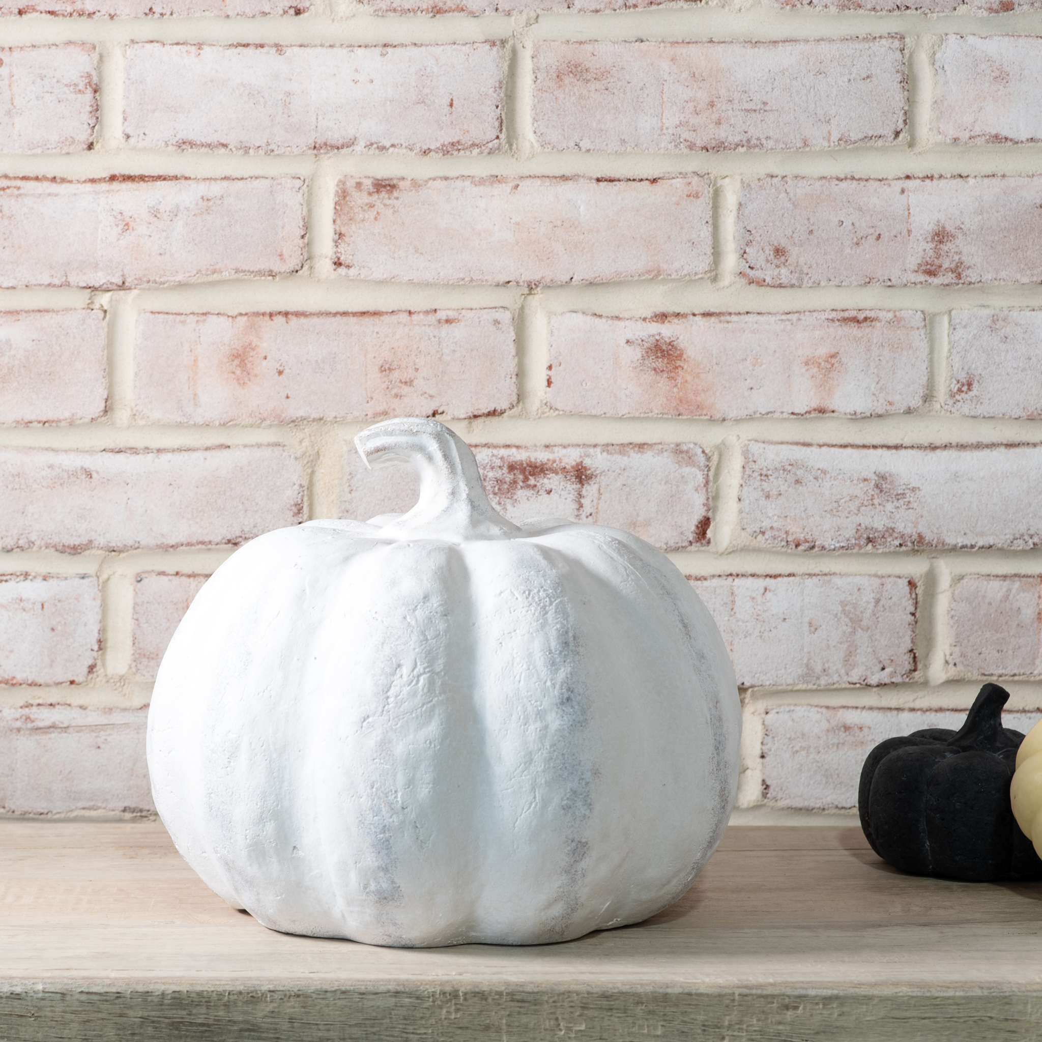 9"H White Terracotta Pumpkin