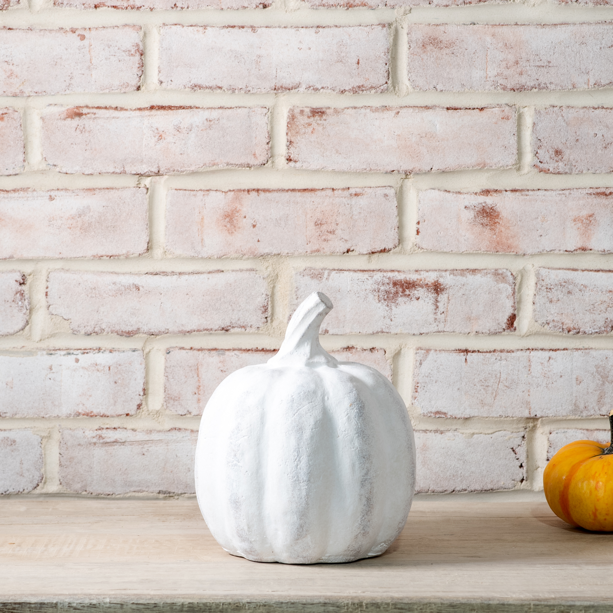 8"H White Terracotta Pumpkin