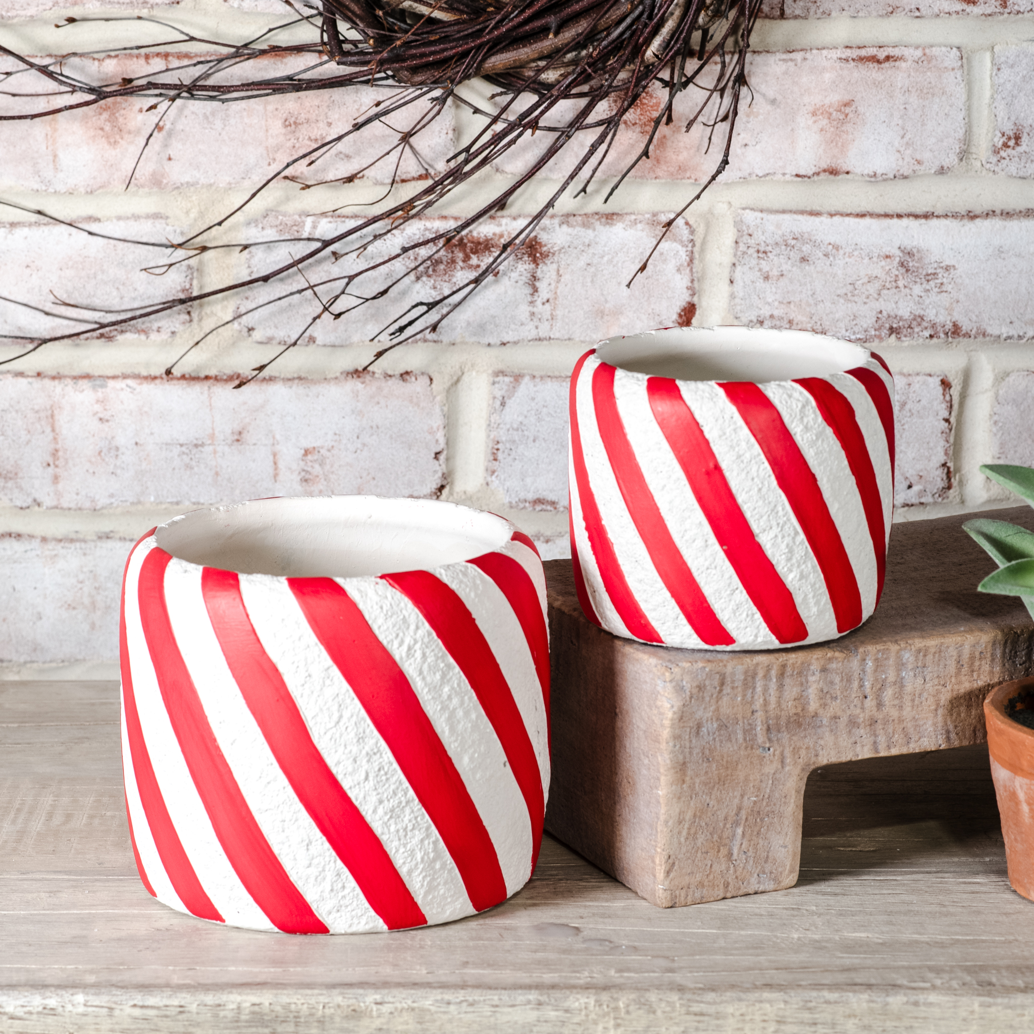 S/2 Candy Cane Stripe Planter