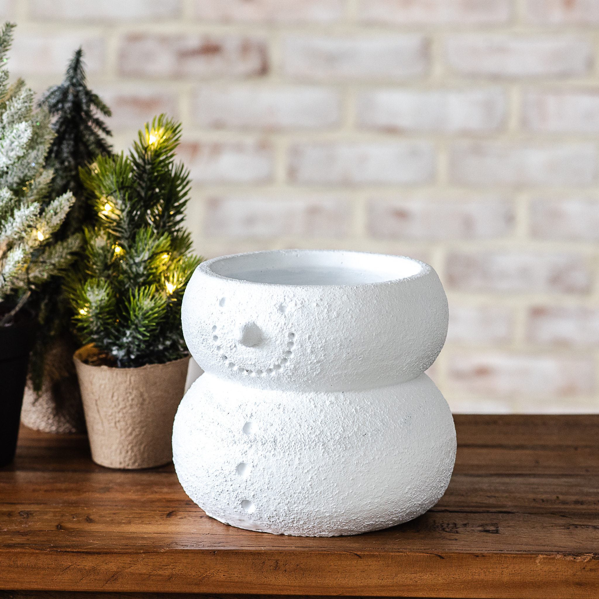 6" Cement Snowman Planter