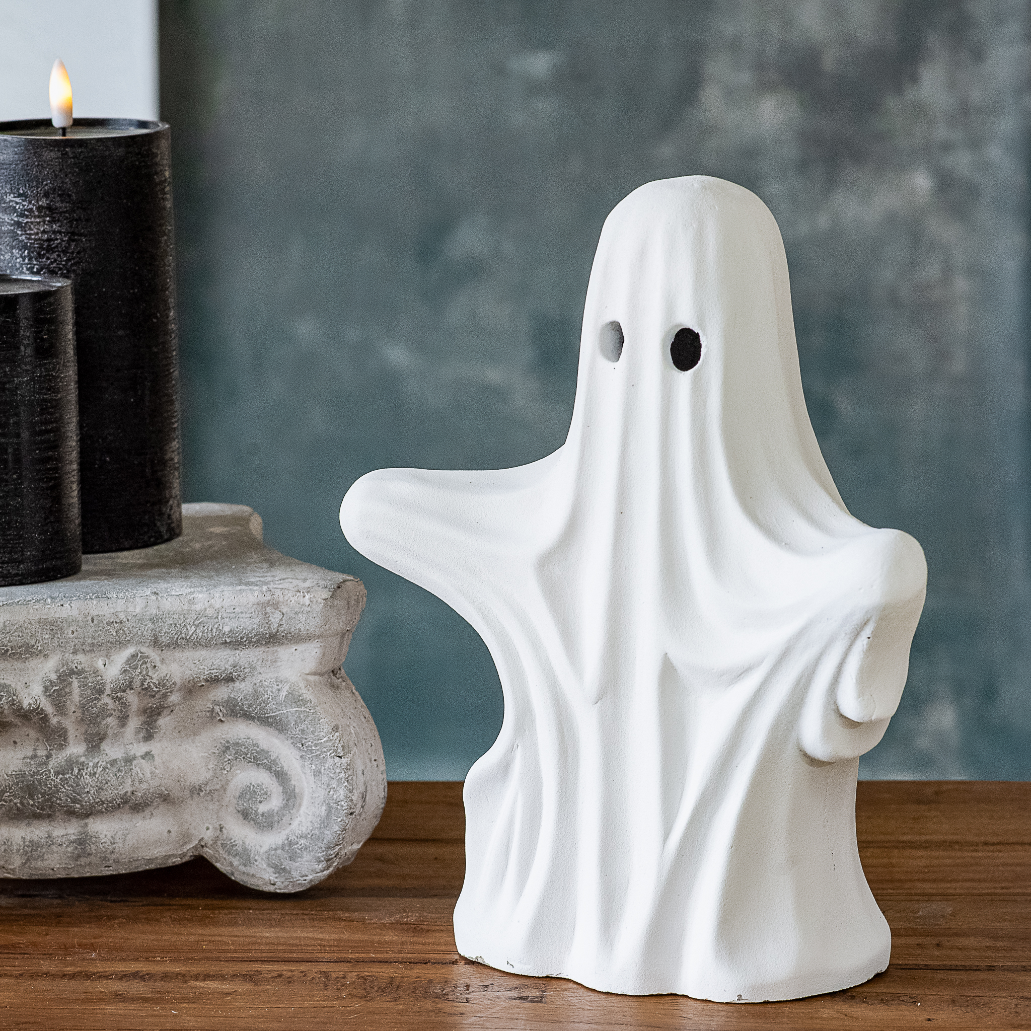 10.25" White Cement Ghost Decor