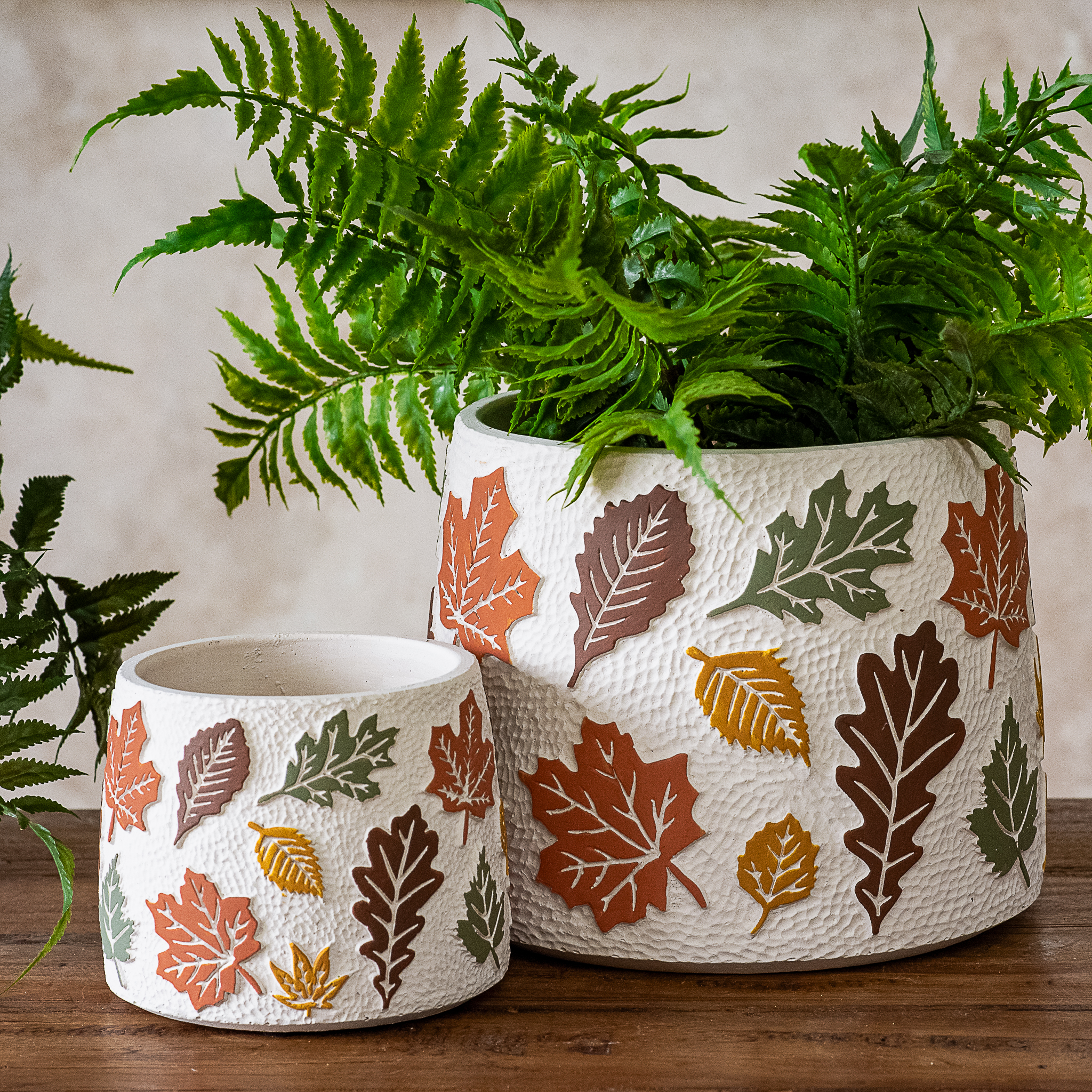 S/2 Fall Leaf Cement Planter