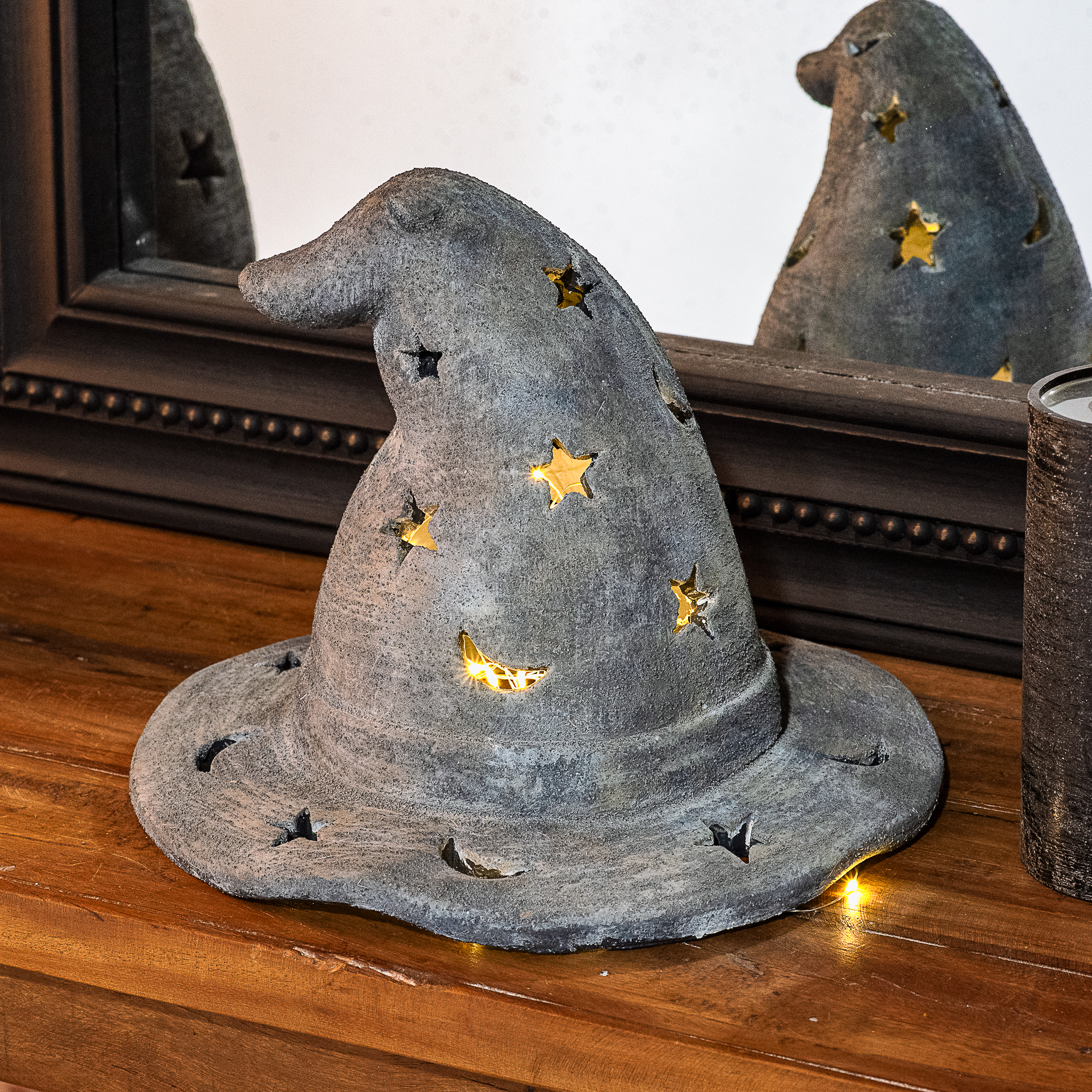 8" Weathered Black Cement Witch Hat