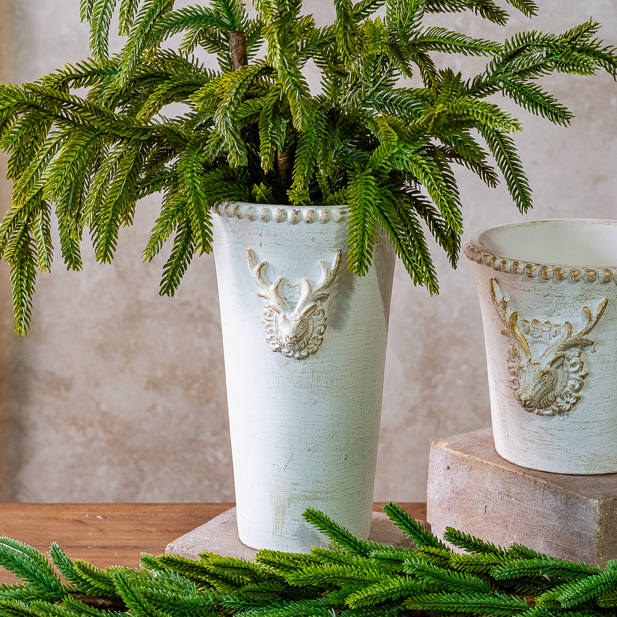 7.9" Gold Wash Cement Deer Vase