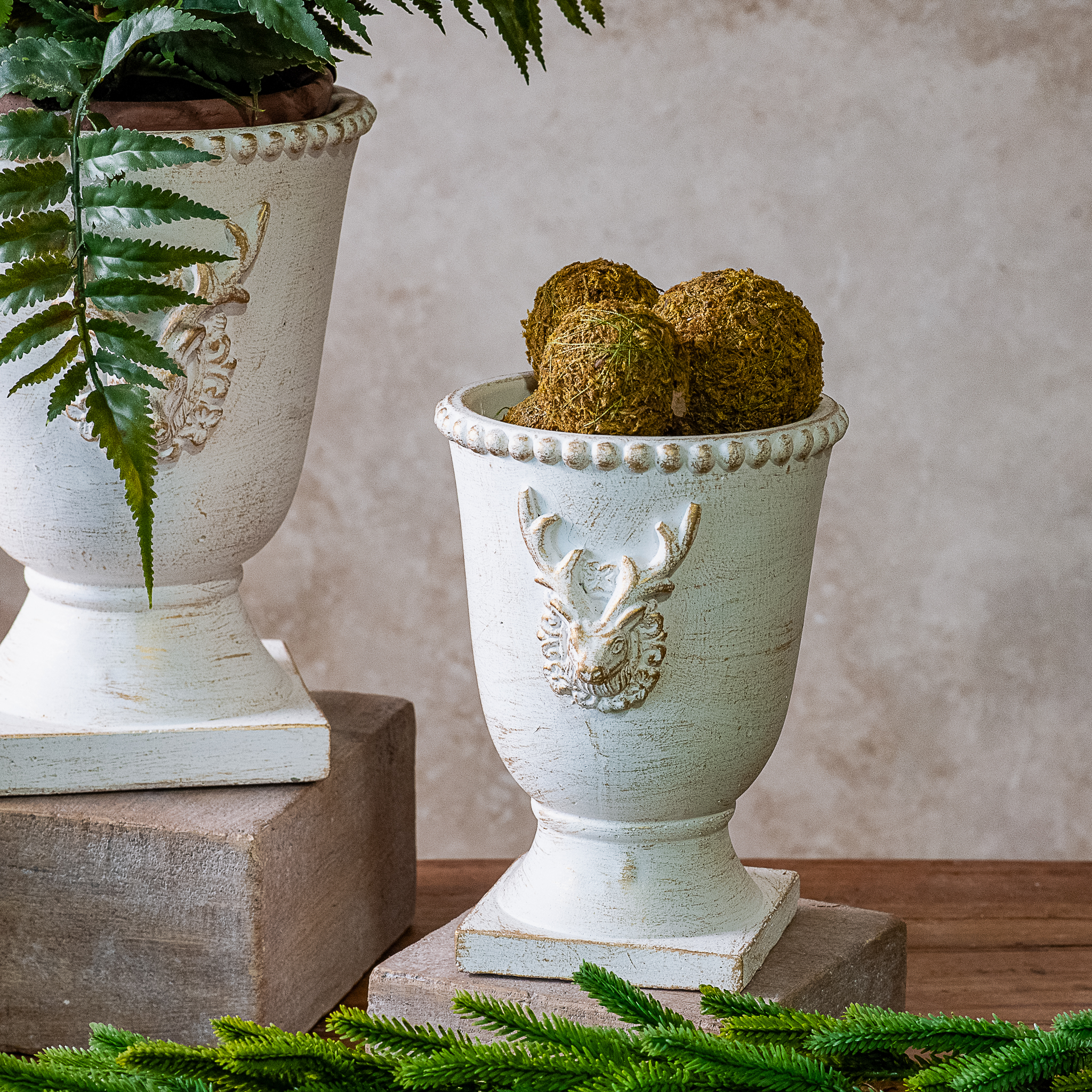 6" Gold Wash Cement Deer Urn Planter