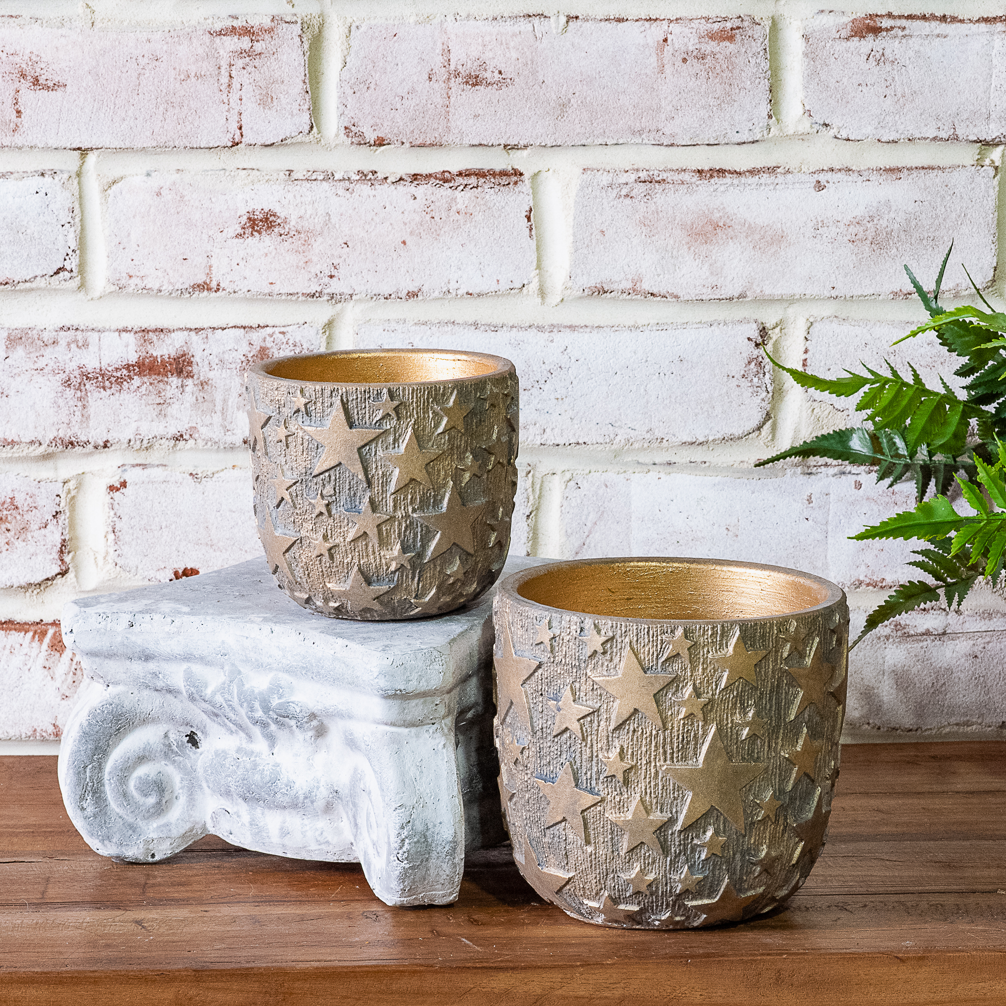 S/2 Gold Stars Planter