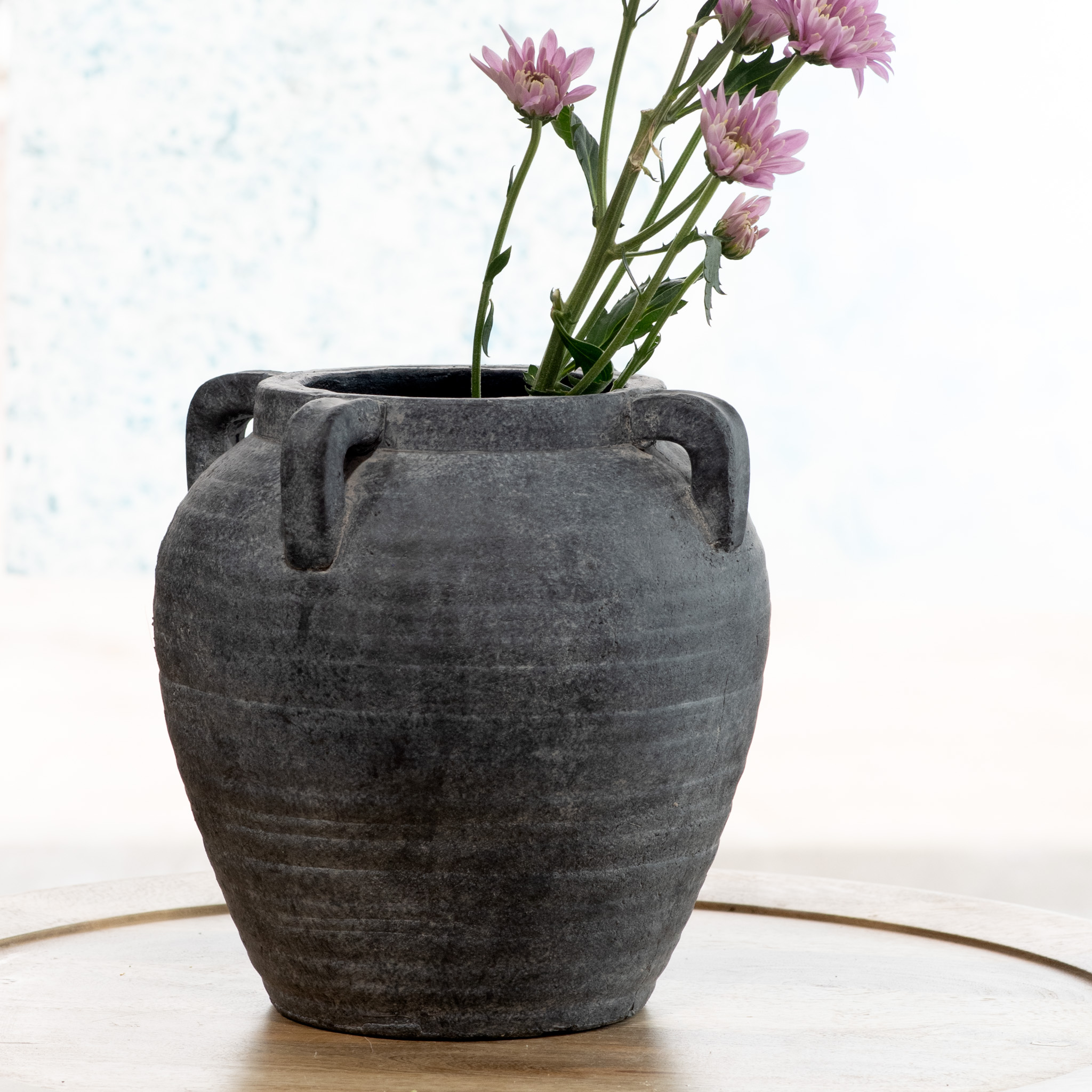 8.5" Charcoal 4 Handle Vase