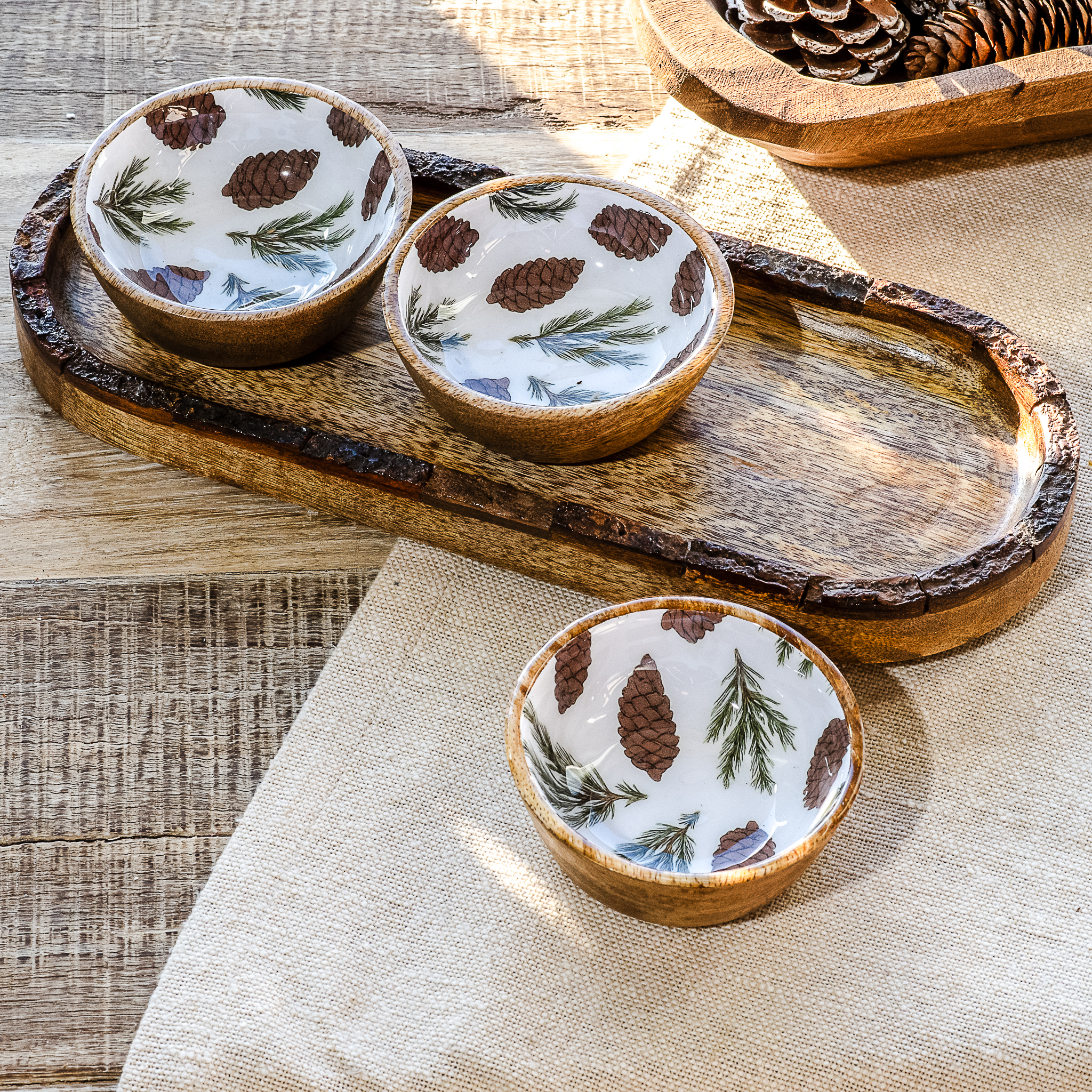 *Inner* S/3 Wood Pinecone Bowls