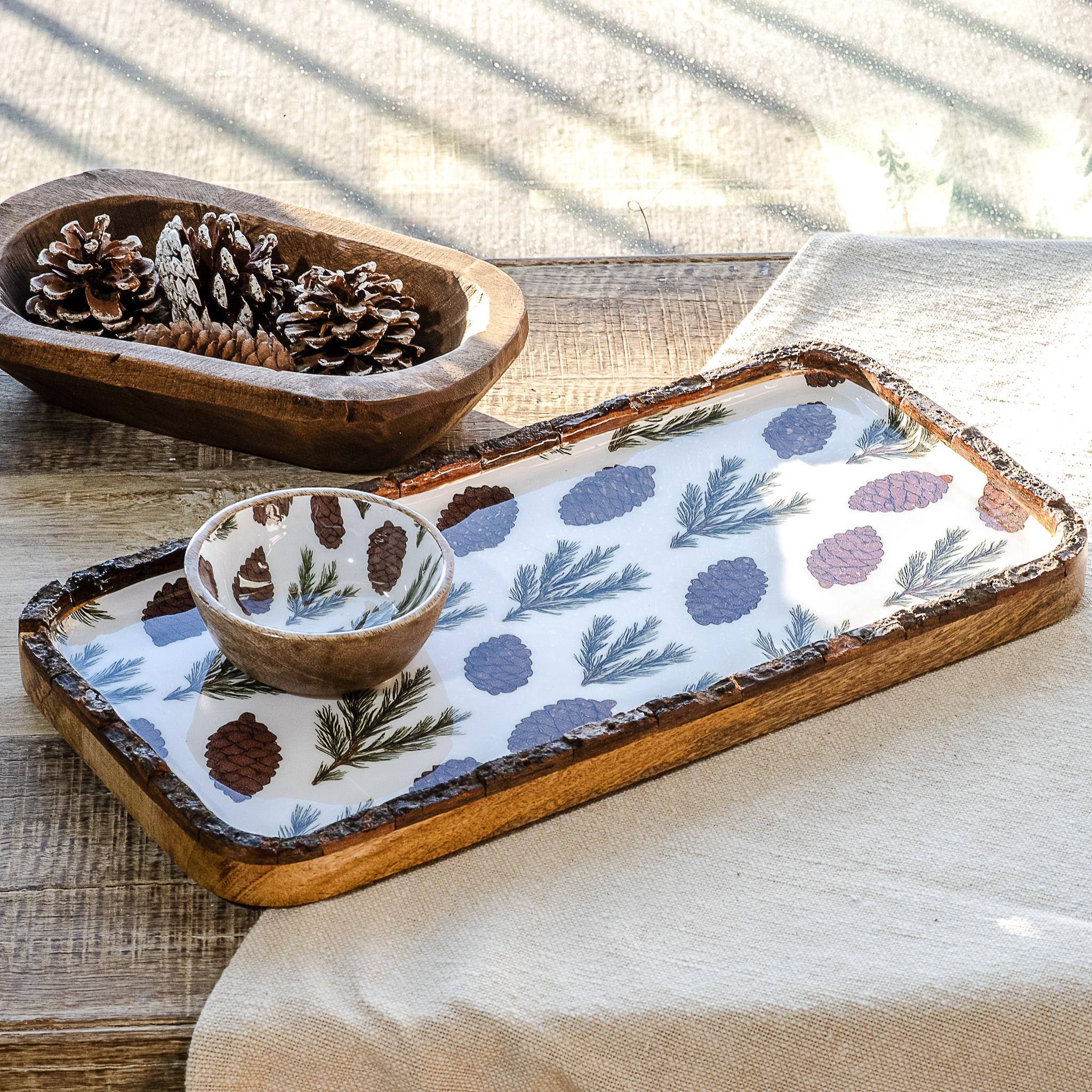 *Inner* 15 X 8 Pinecone Wood Tray
