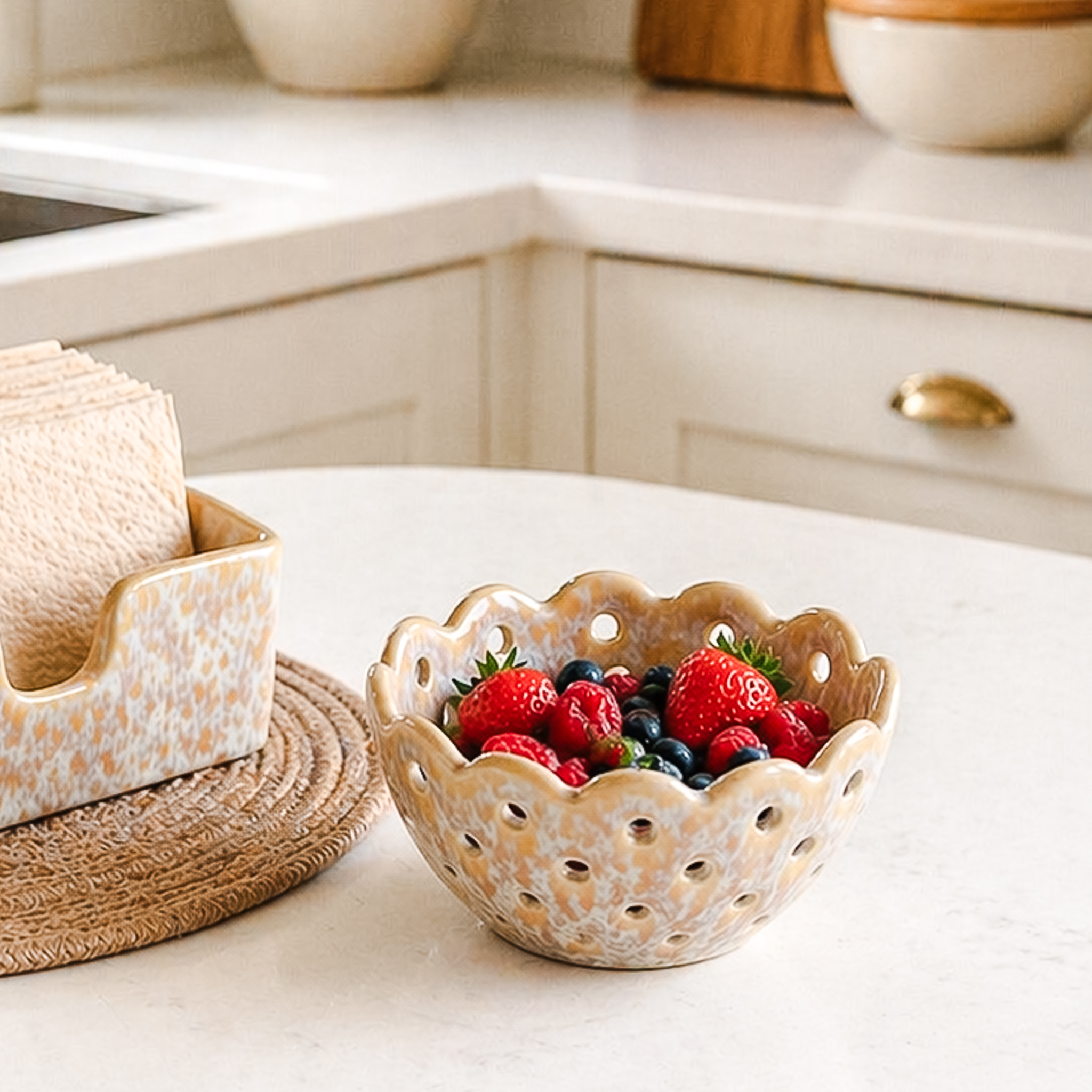 *Inner* 5" Beige Ceramic Berry Bin