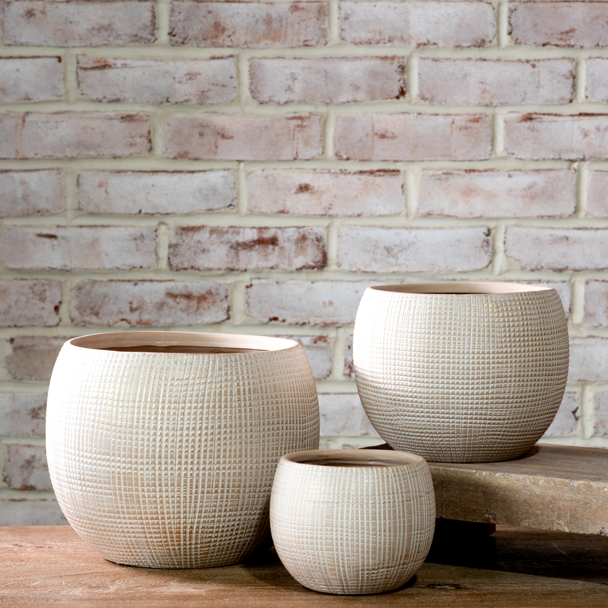 S/3 Round Check Design Planters