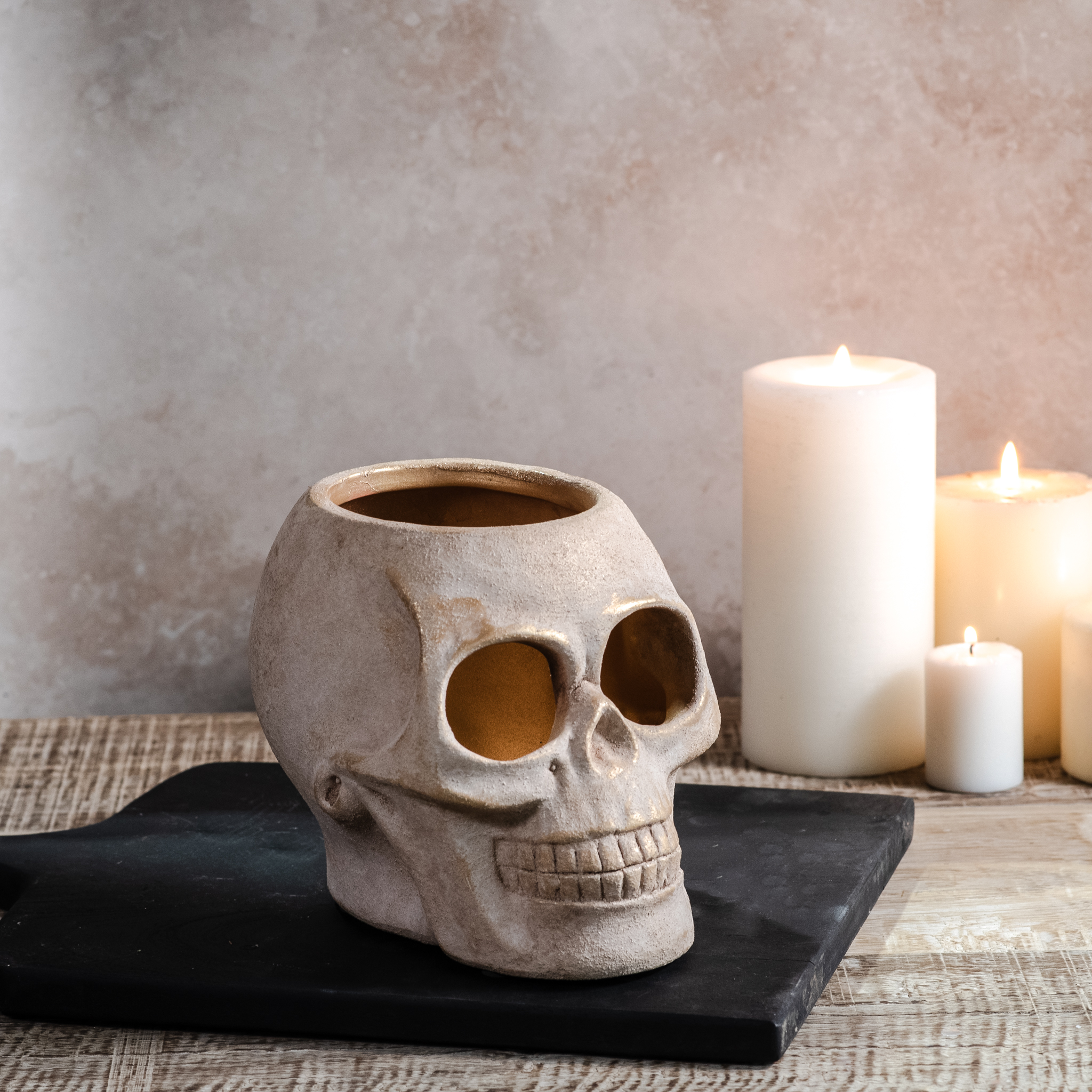 5.5" Gold Wash Ceramic Skull