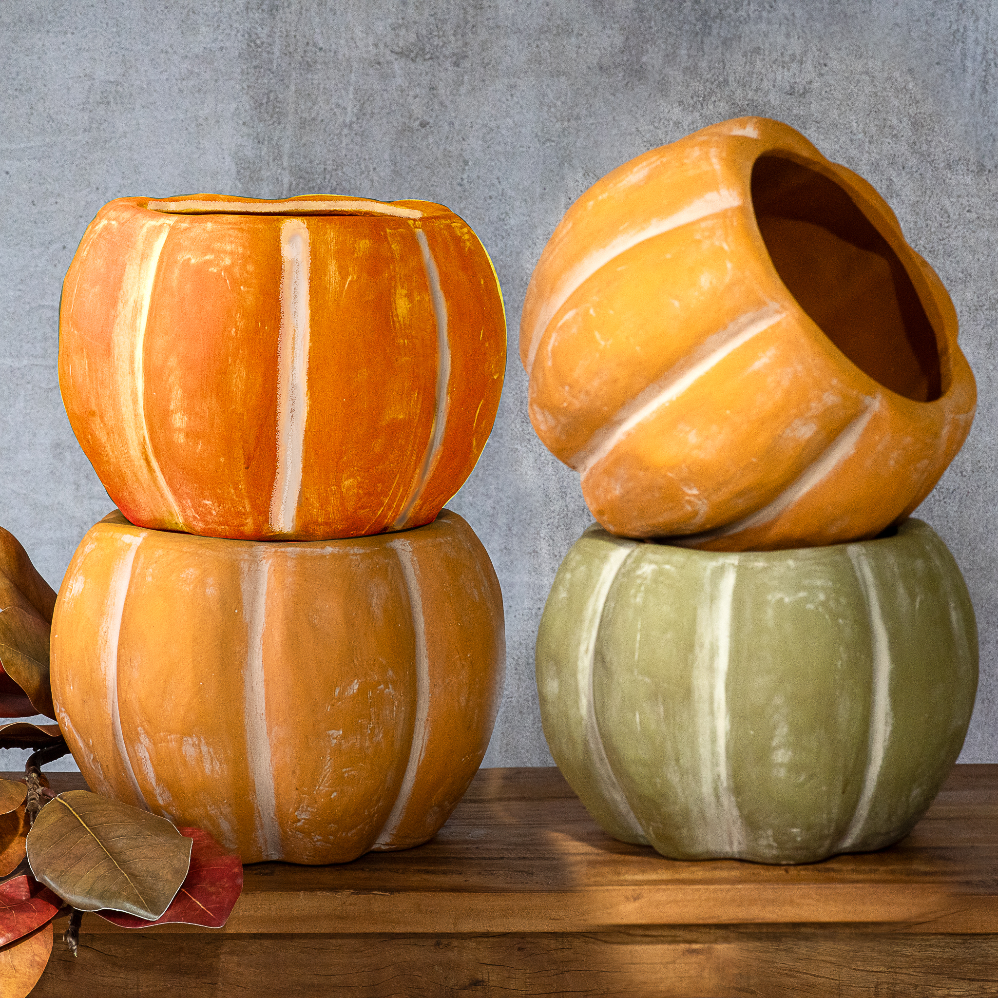 4 Asst. 12" Open Top Pumpkin 2 Org. 1 Grn. 1 Dk Org.