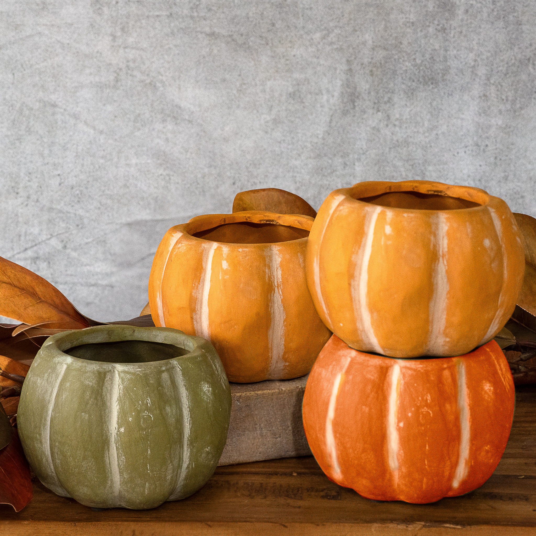 4 Asst. 8" Open Top Pumpkin 2 Org. 1 Grn. 1 Dk Org.