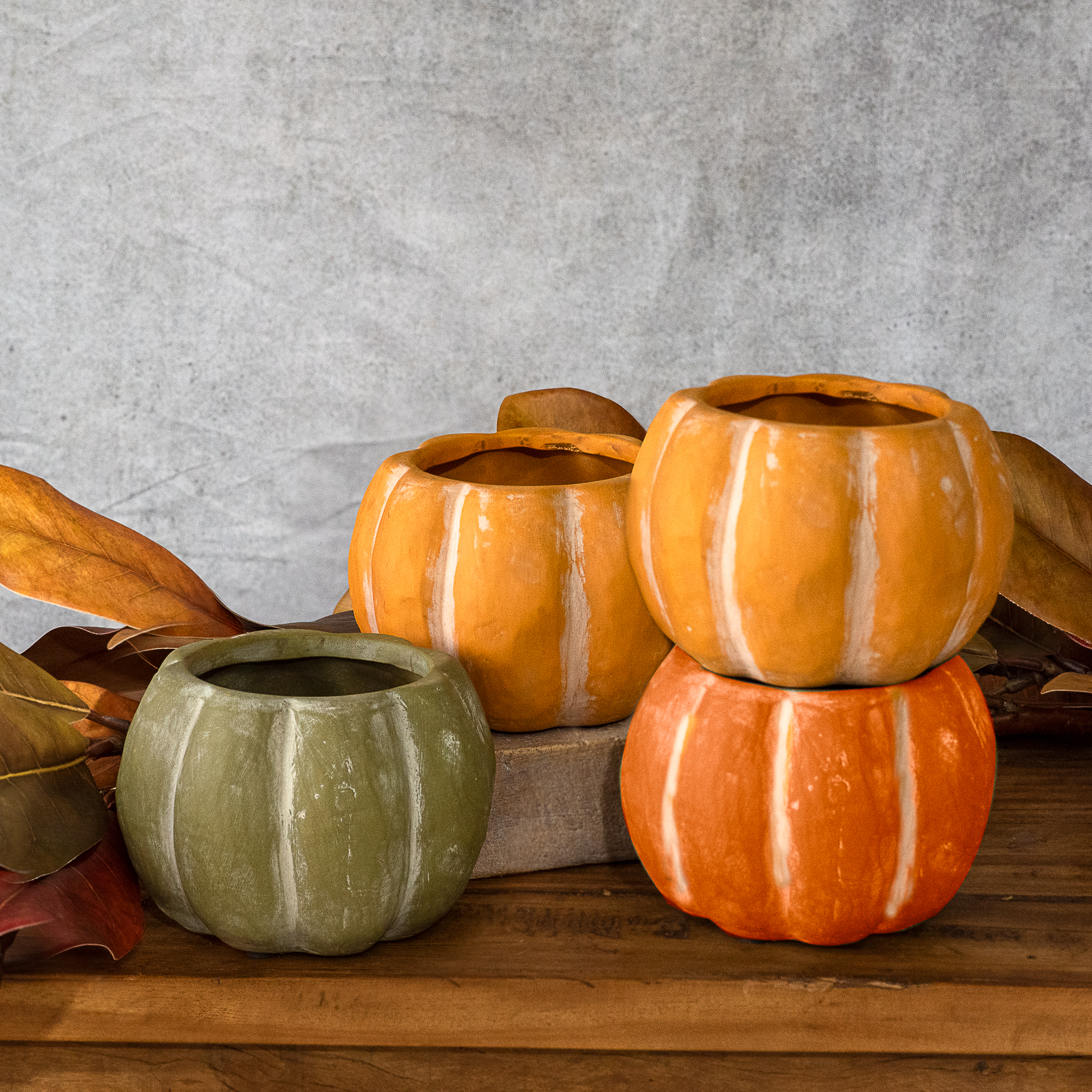 4 Asst. 5.5" Open Top Pumpkin 2 Org. 1 Grn. 1 Dk Org.