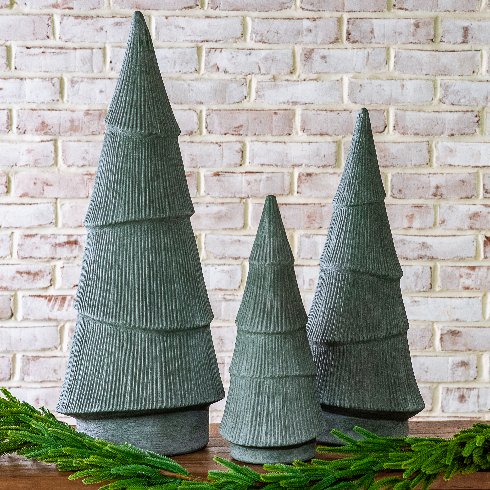 S/3 Tall Green Holiday Ceramic Trees