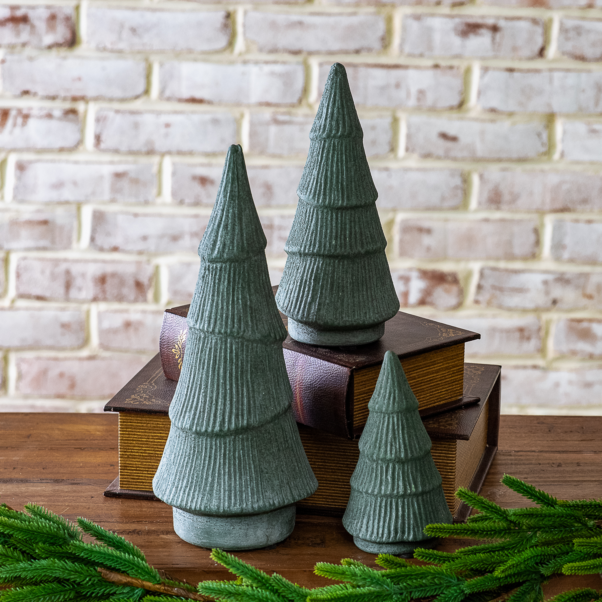 S/3 Short Green Holiday Ceramic Trees