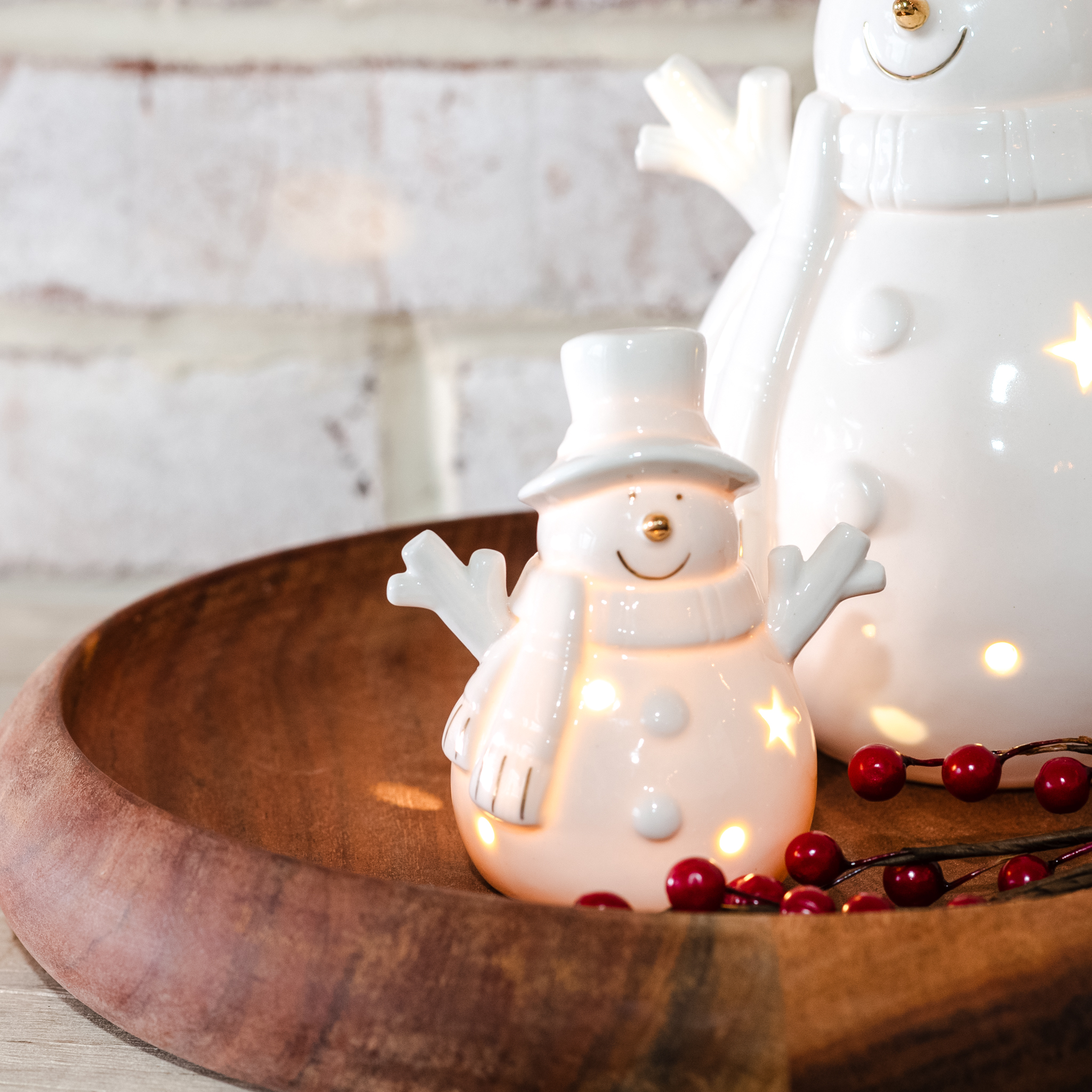 *Inner* 4"H Led White Happy Snowman