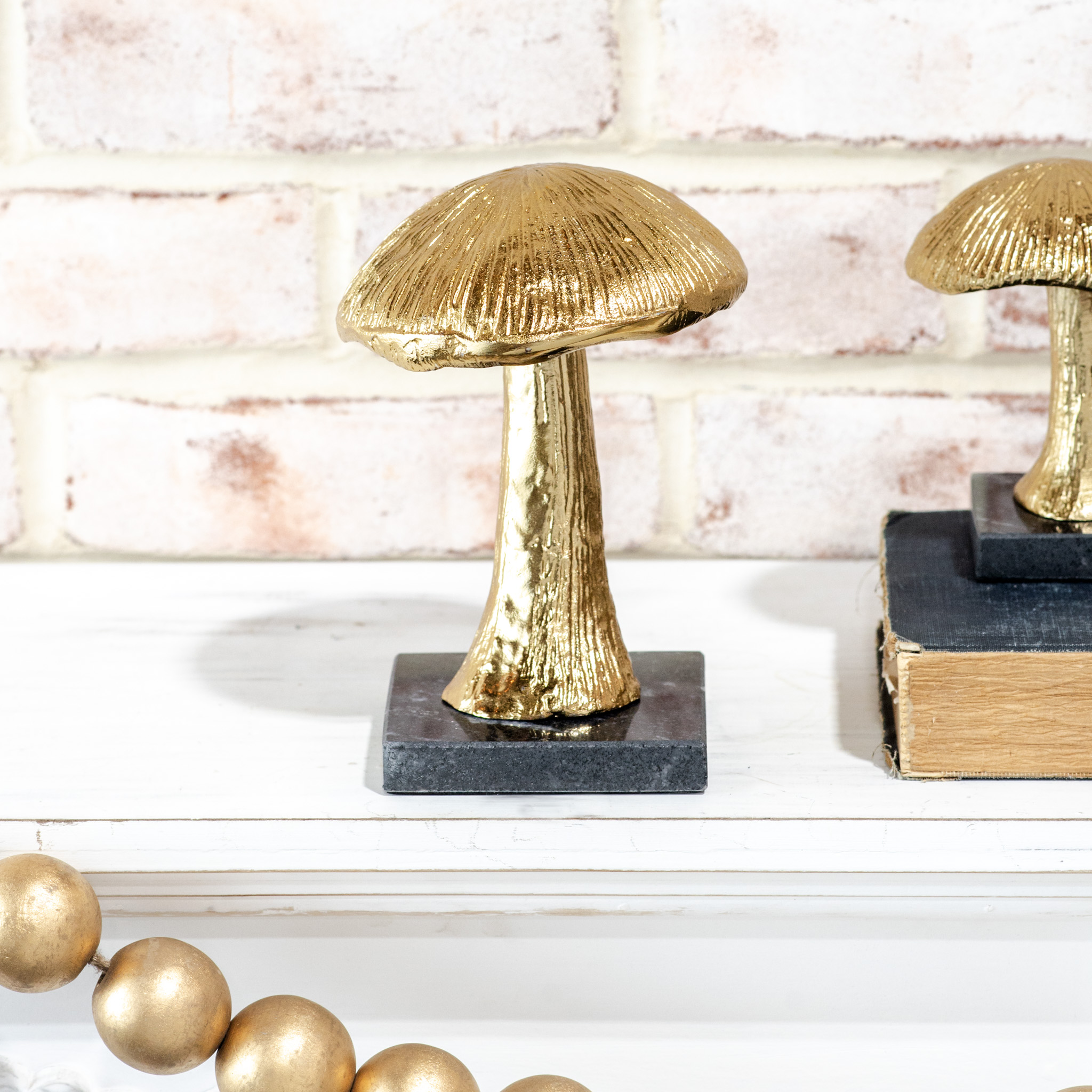 7" Gold Mushroom On Marble Base