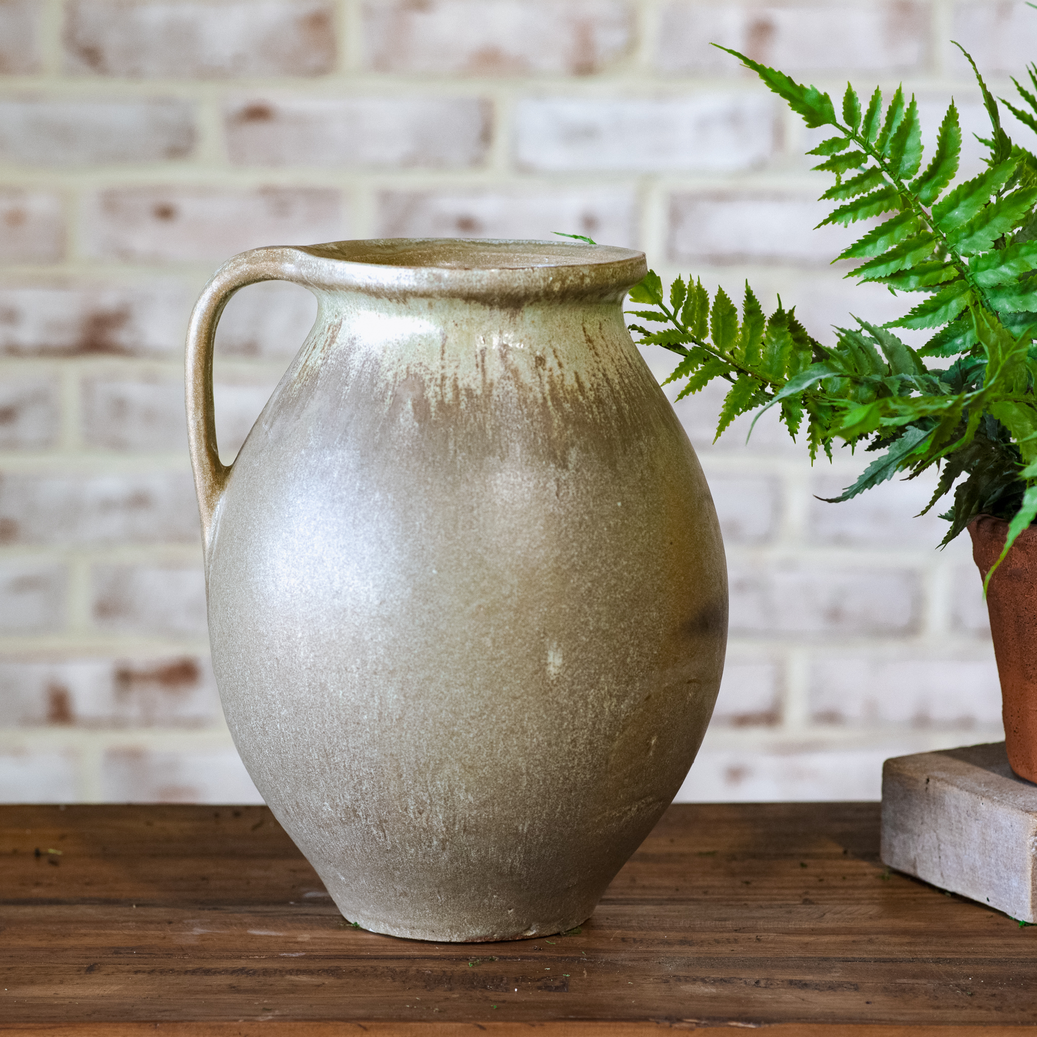 12.2"H Rustic Green Handle Vase
