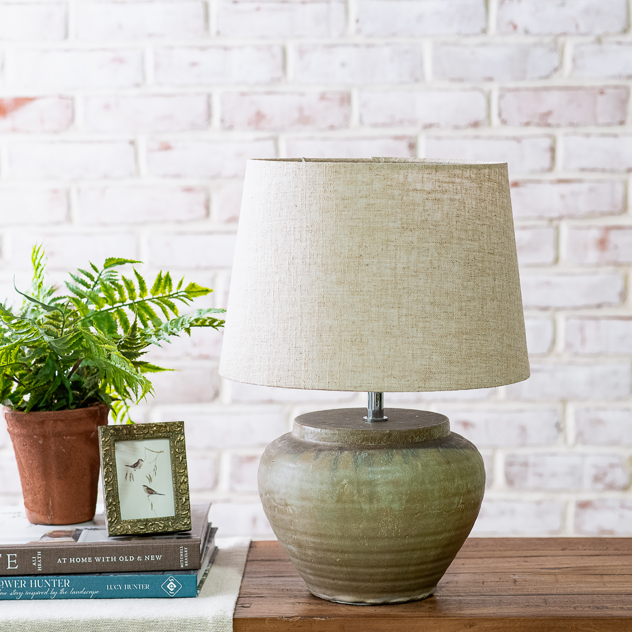 Olive Green Terra Cotta Line Lamp