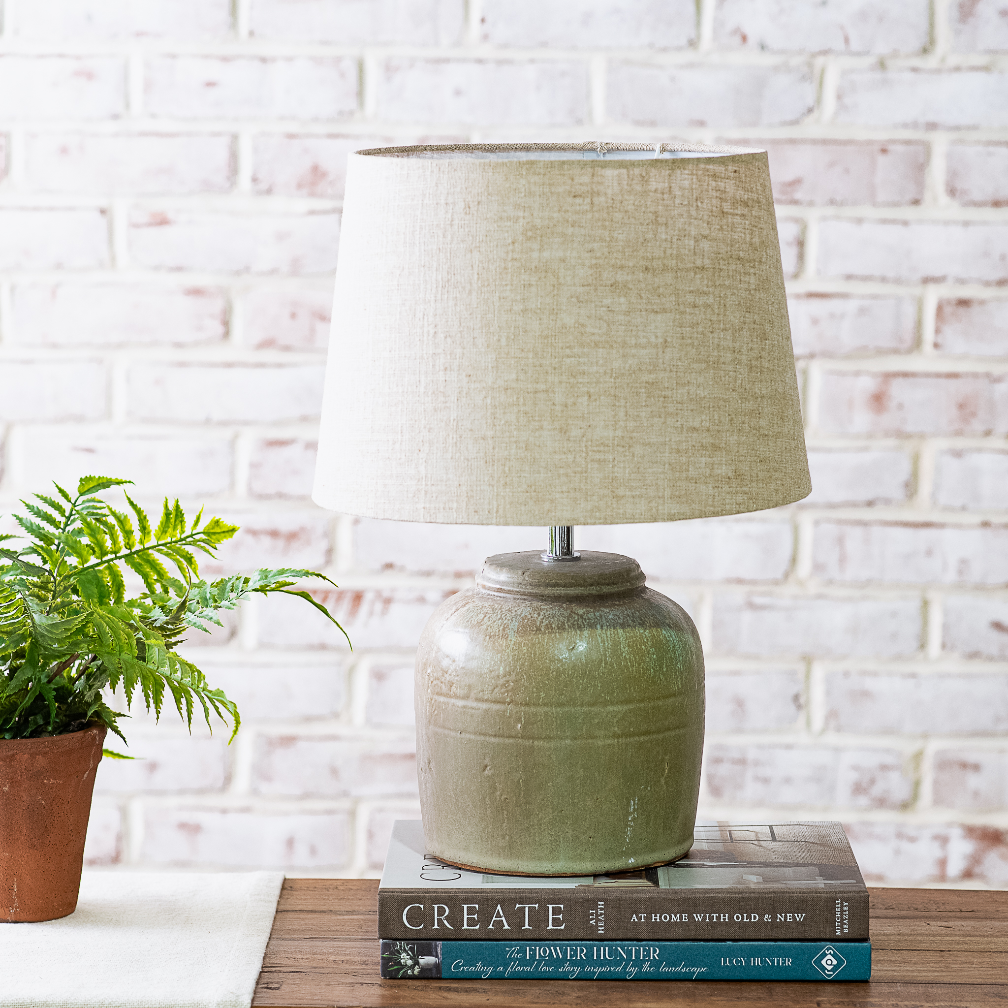 Green Textured Terra Cotta Lamp