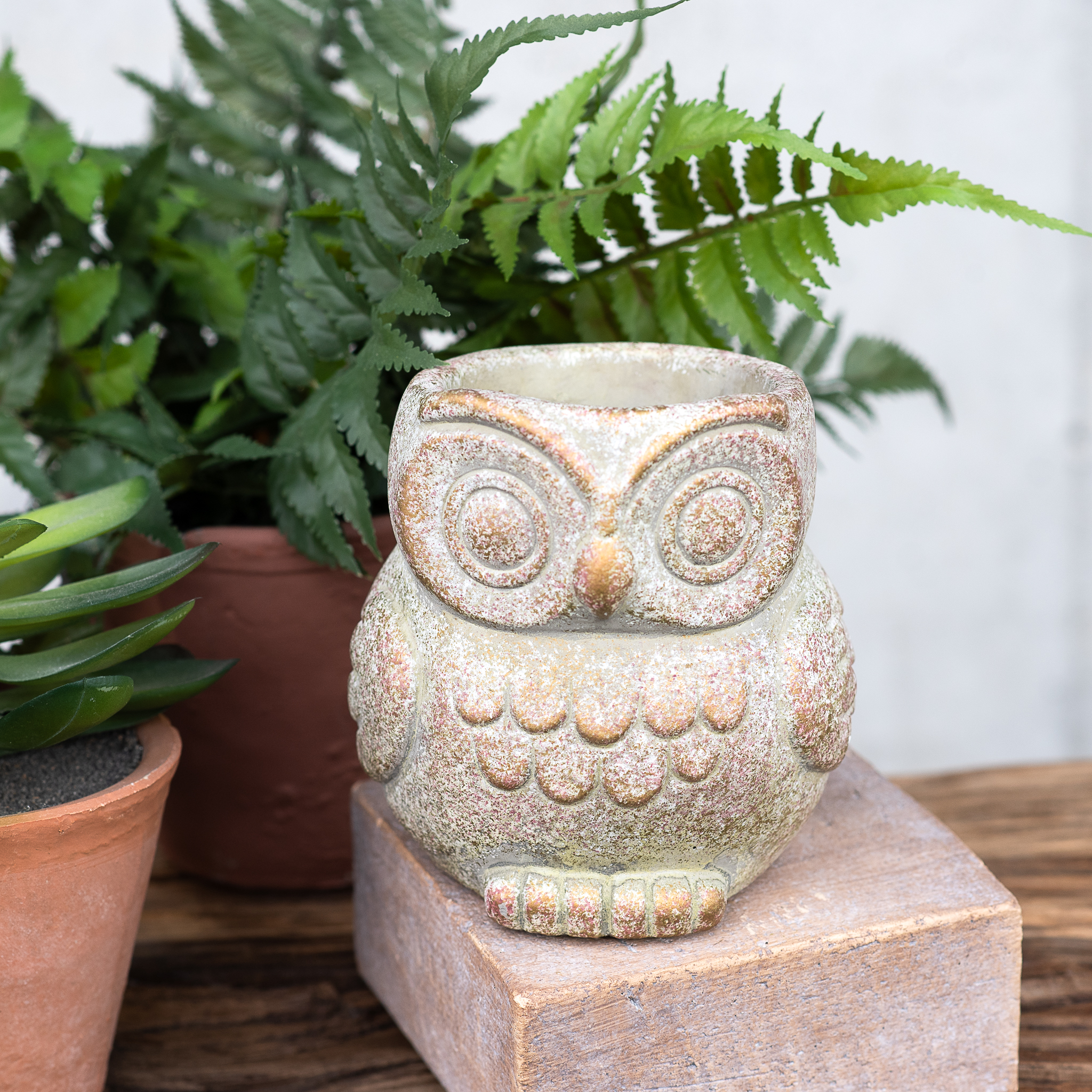*Inner* 4.75"H Verdi Copper Owl Planter