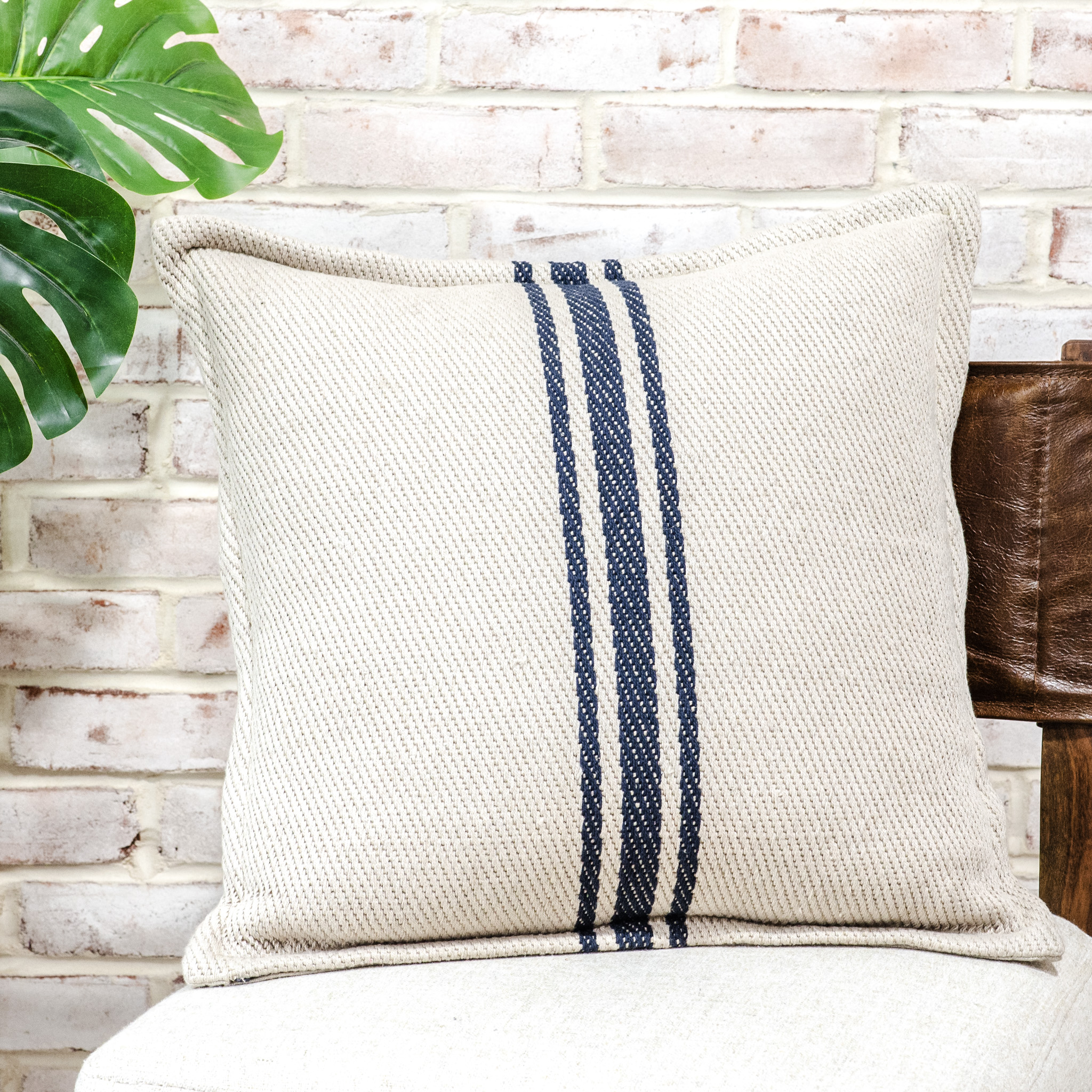 20" Navy Center Stripe Pillow