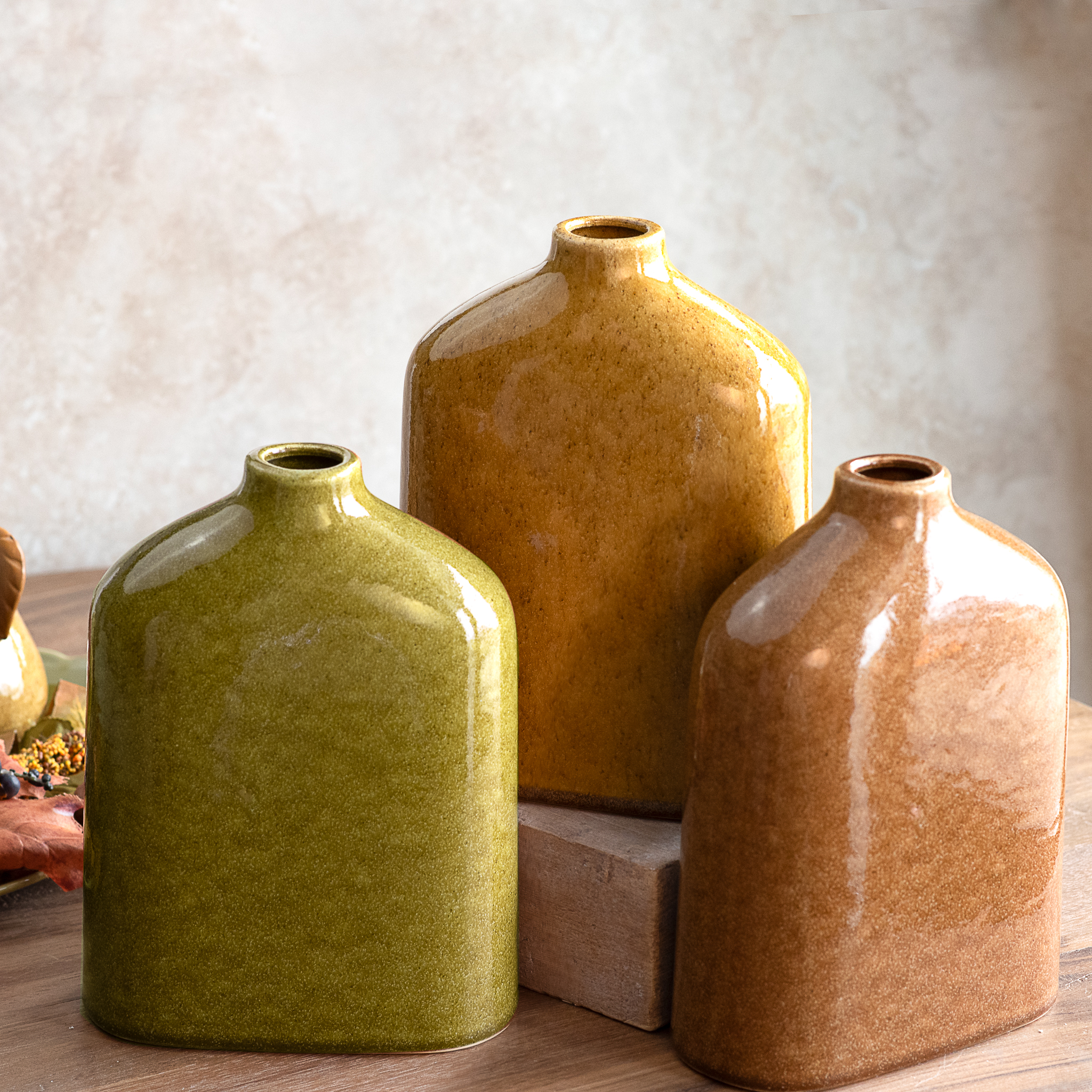 3 Asst. 9.7" Autumn Color Ceramic Vases