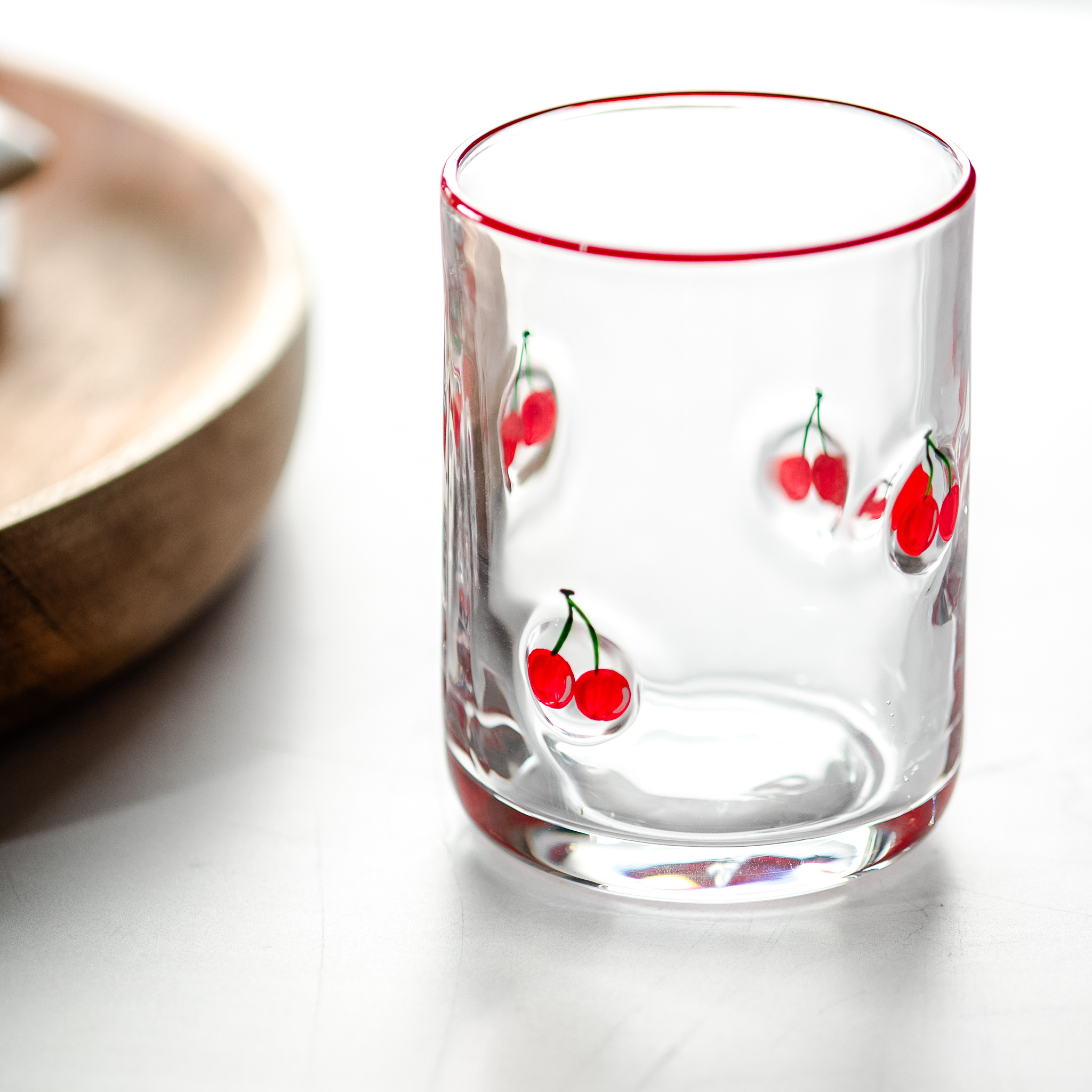S/6 3.3"Dia Red Cherries Glass