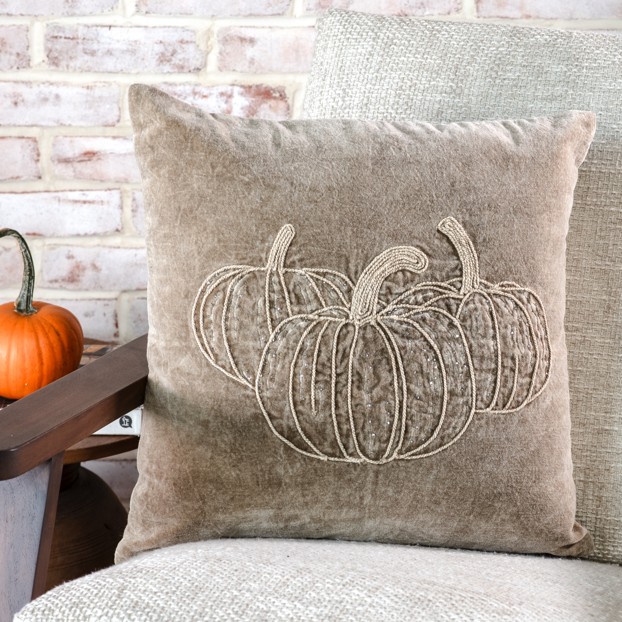 *Inner* 18 X 18 Tan Beaded Pumpkin Pillow
