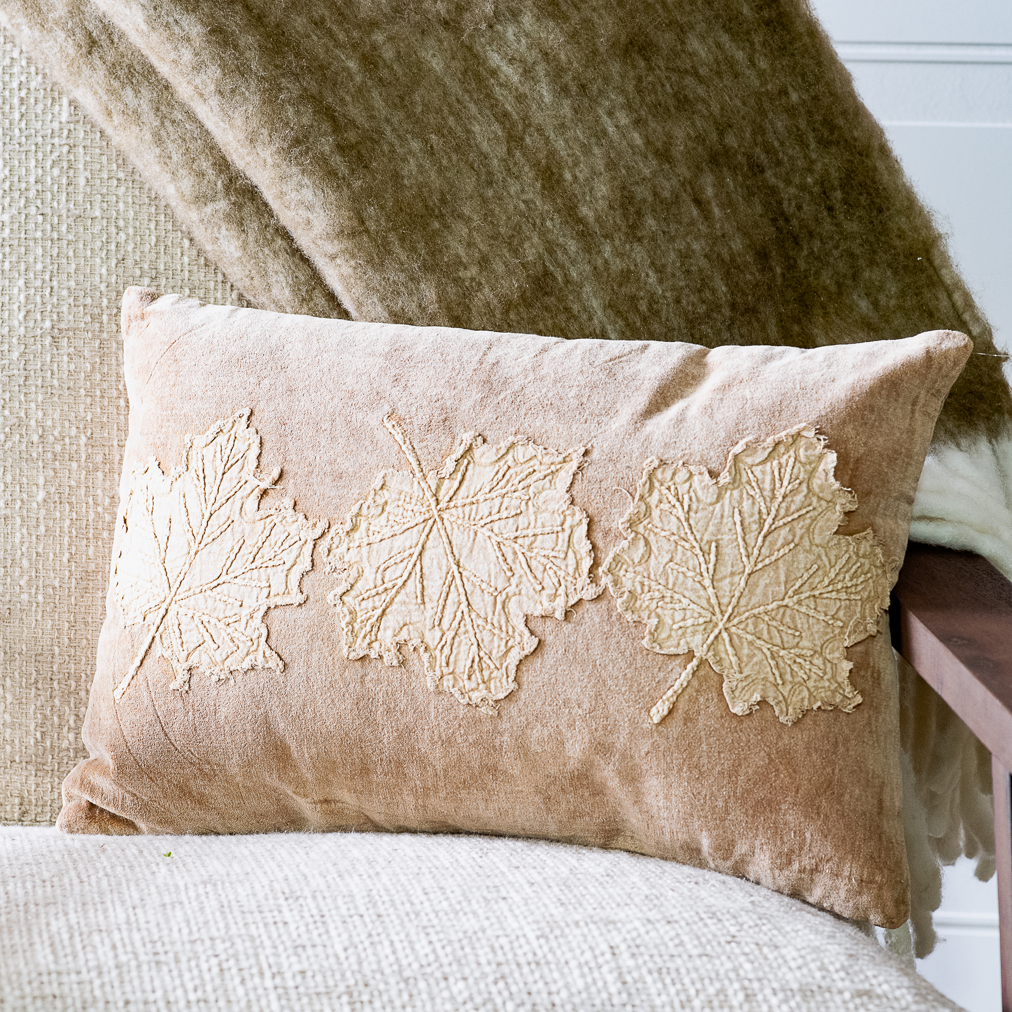 *Inner* 12 X 18 Velvet Tan Leaf Pillow