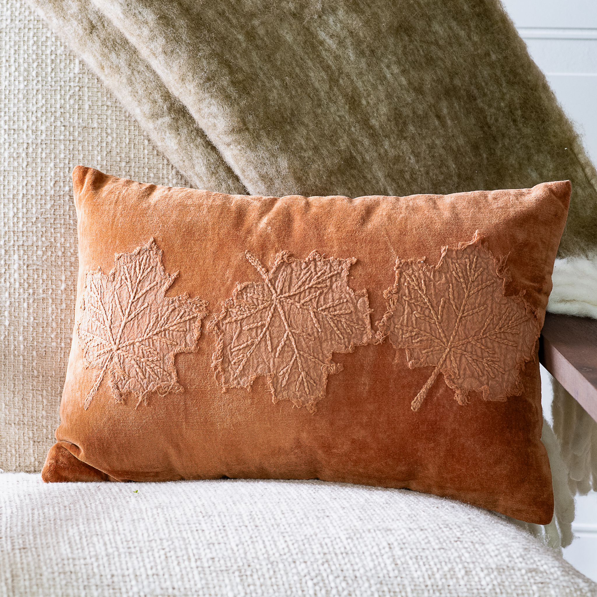 *Inner* 12 X 18 Velvet Burnt Orange Leaf Pillow