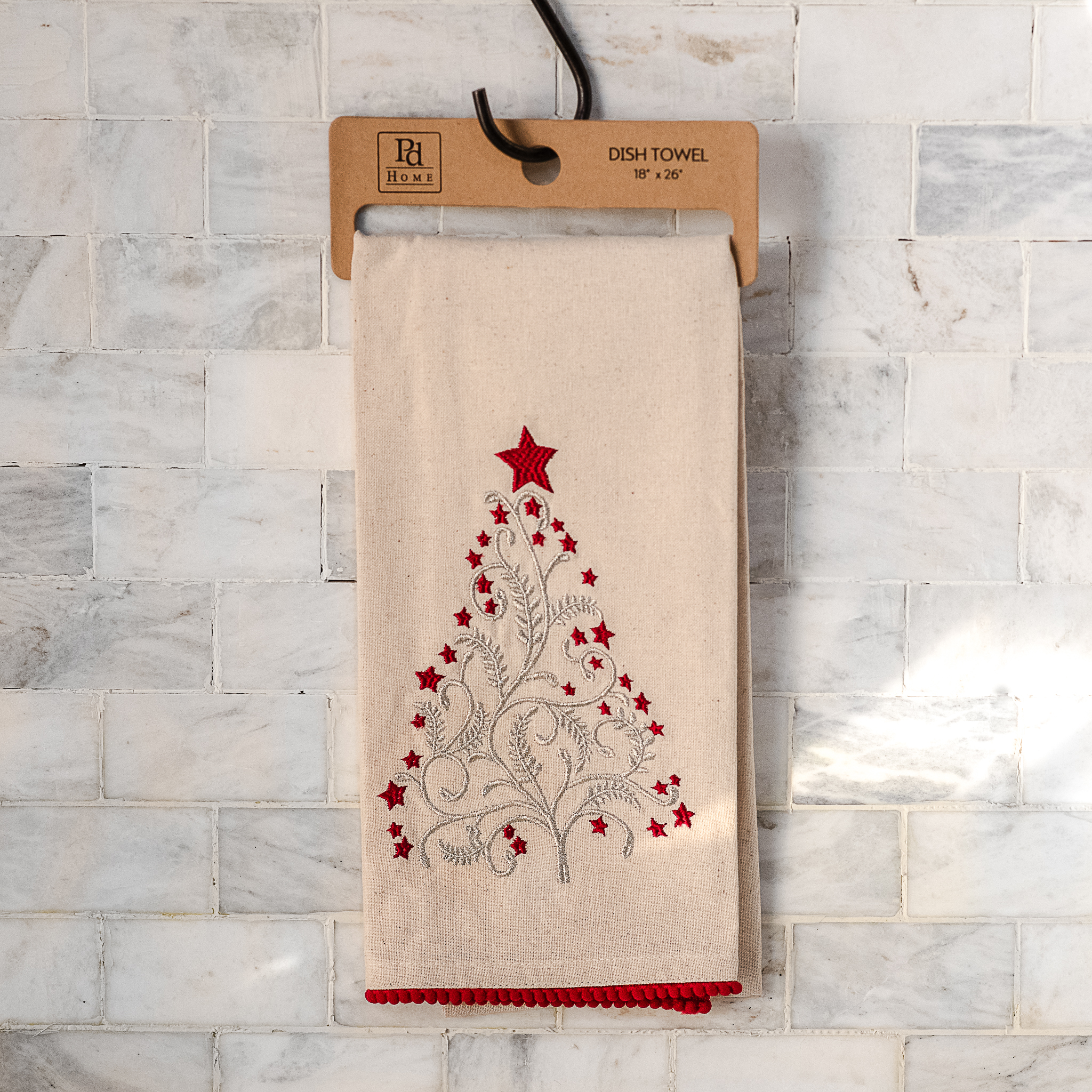 *Inner* 26" Rd/Wht Tree Dish Towel
