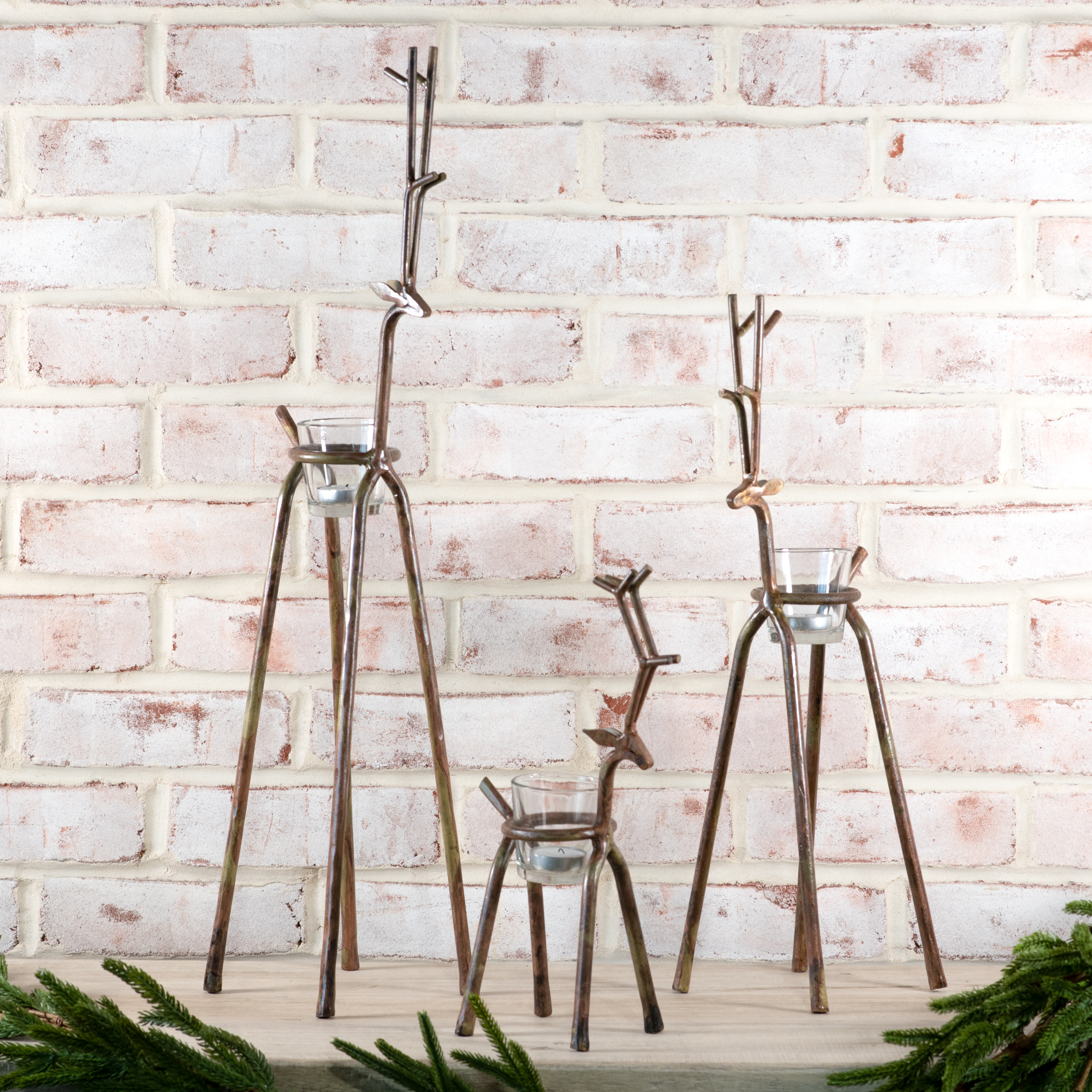 S/3 Bronze Tealight Holder Deer