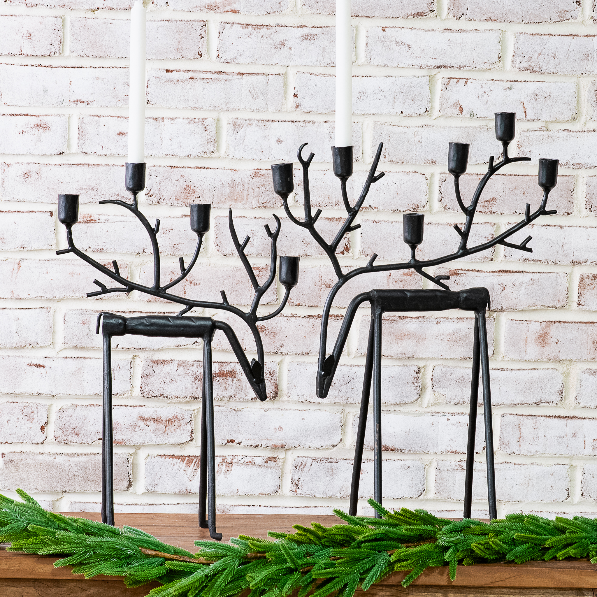 S/2 Black Iron Deer Taper Holders