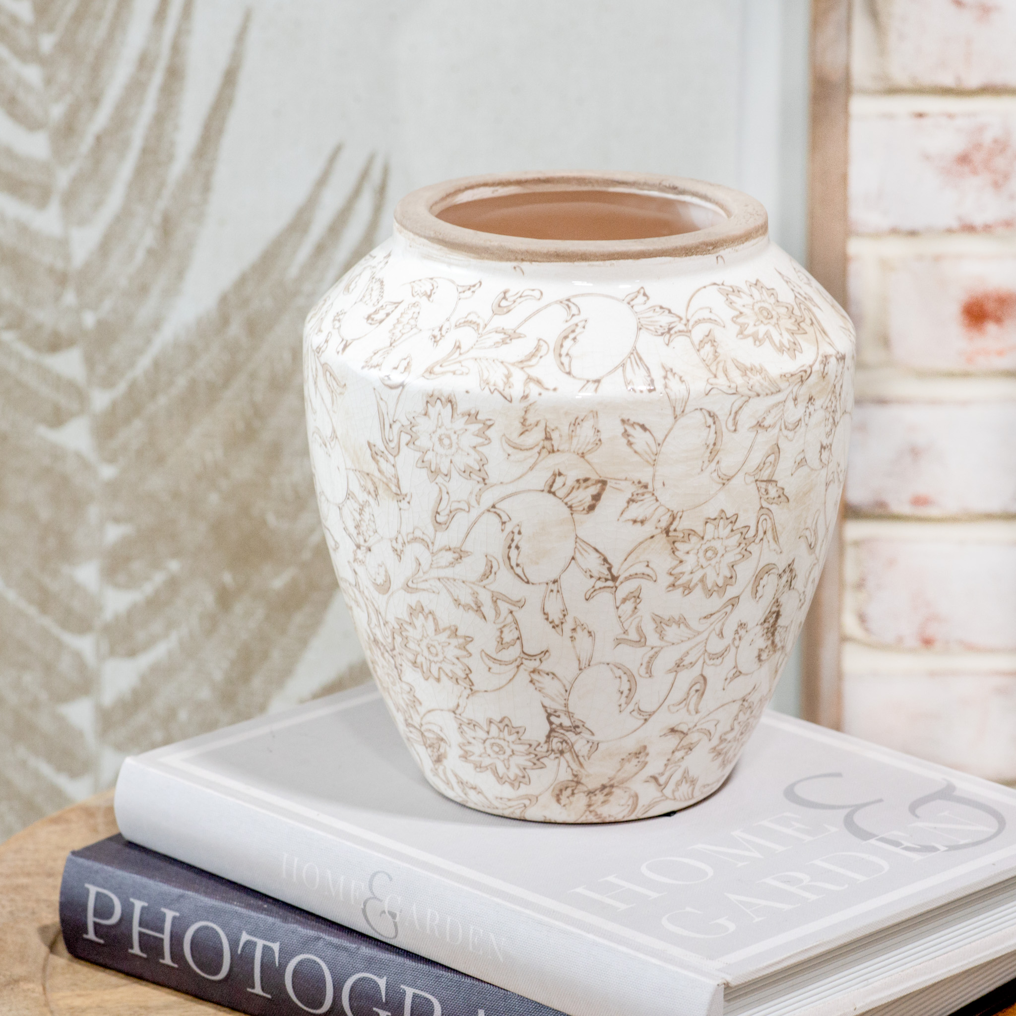 *Inner* 8.3" Beige Heirloom Wide Vase