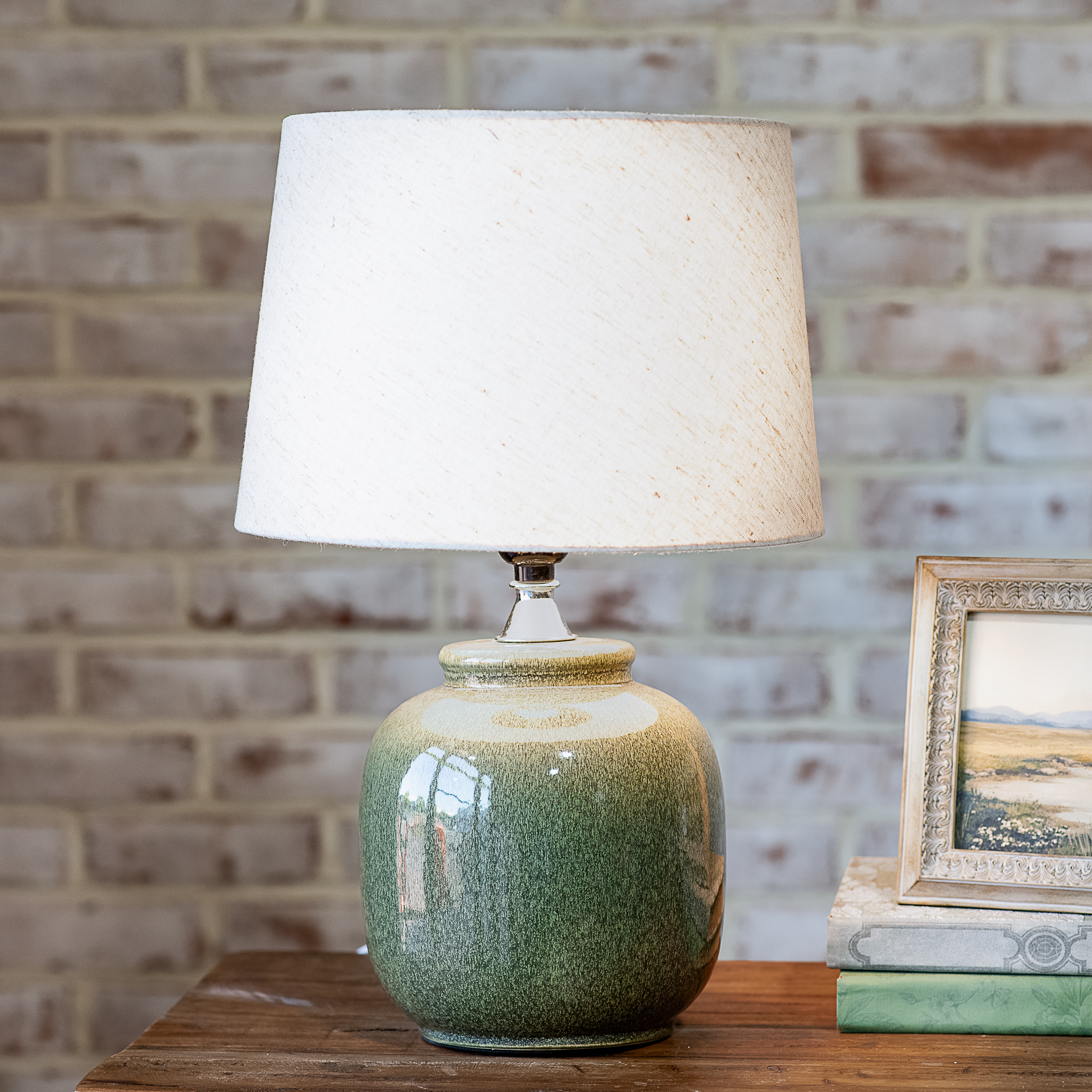 18" Green Fleck Ceramic Lamp