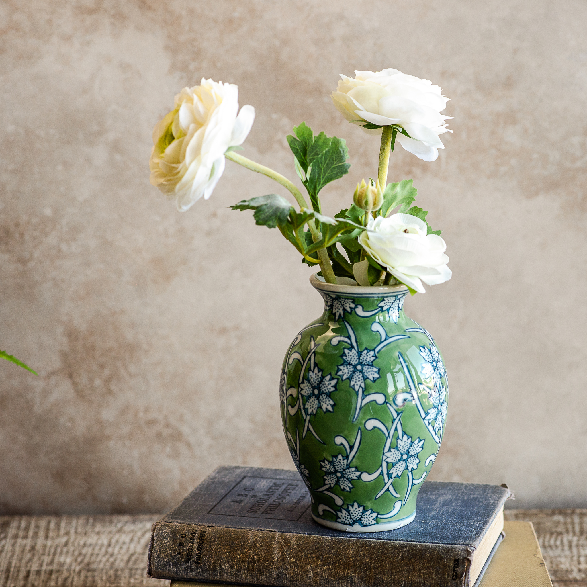 *Inner* 5.9" Gr/Bl Floral Bouquet Vase