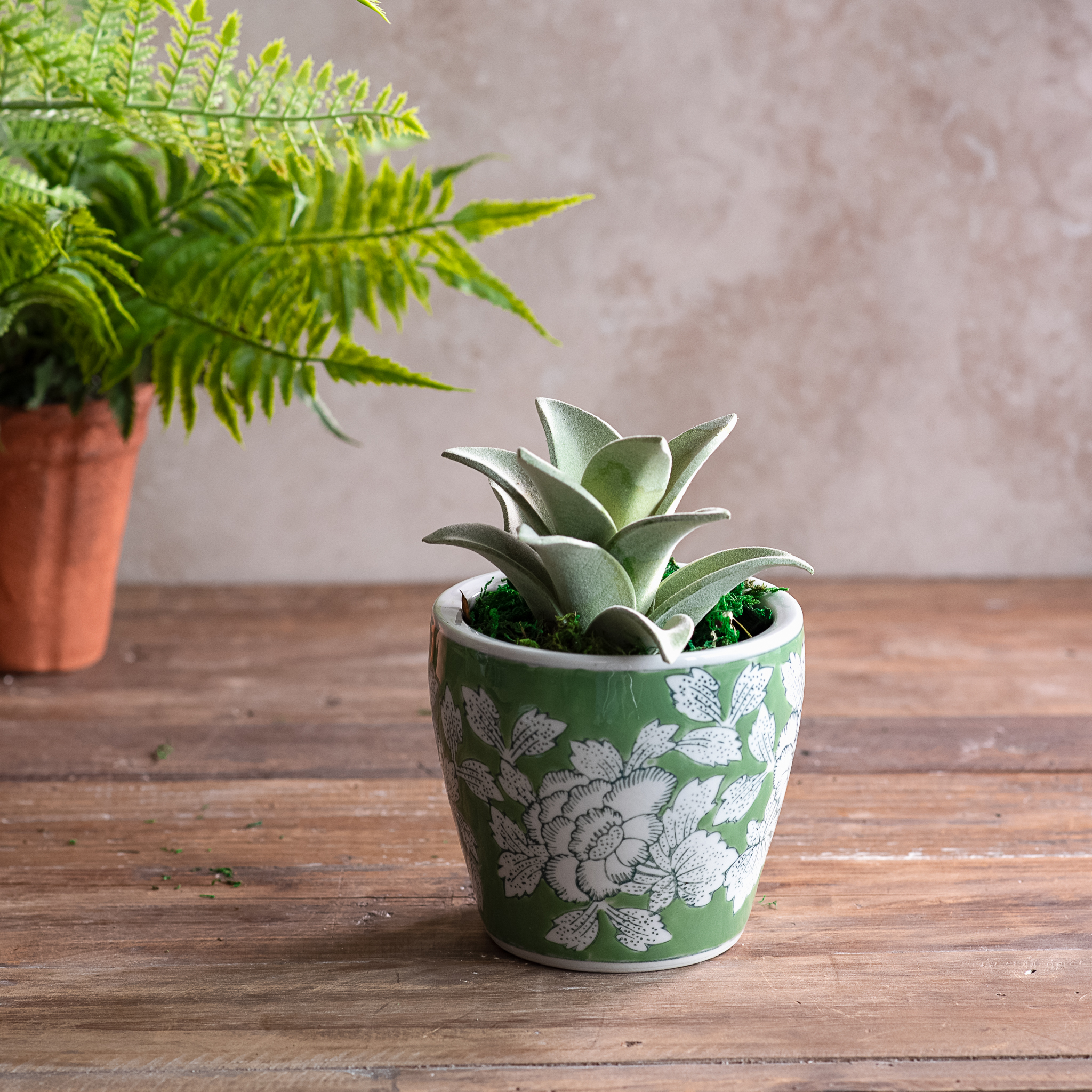 *Inner* 5" Gr/Bl Floral Pot