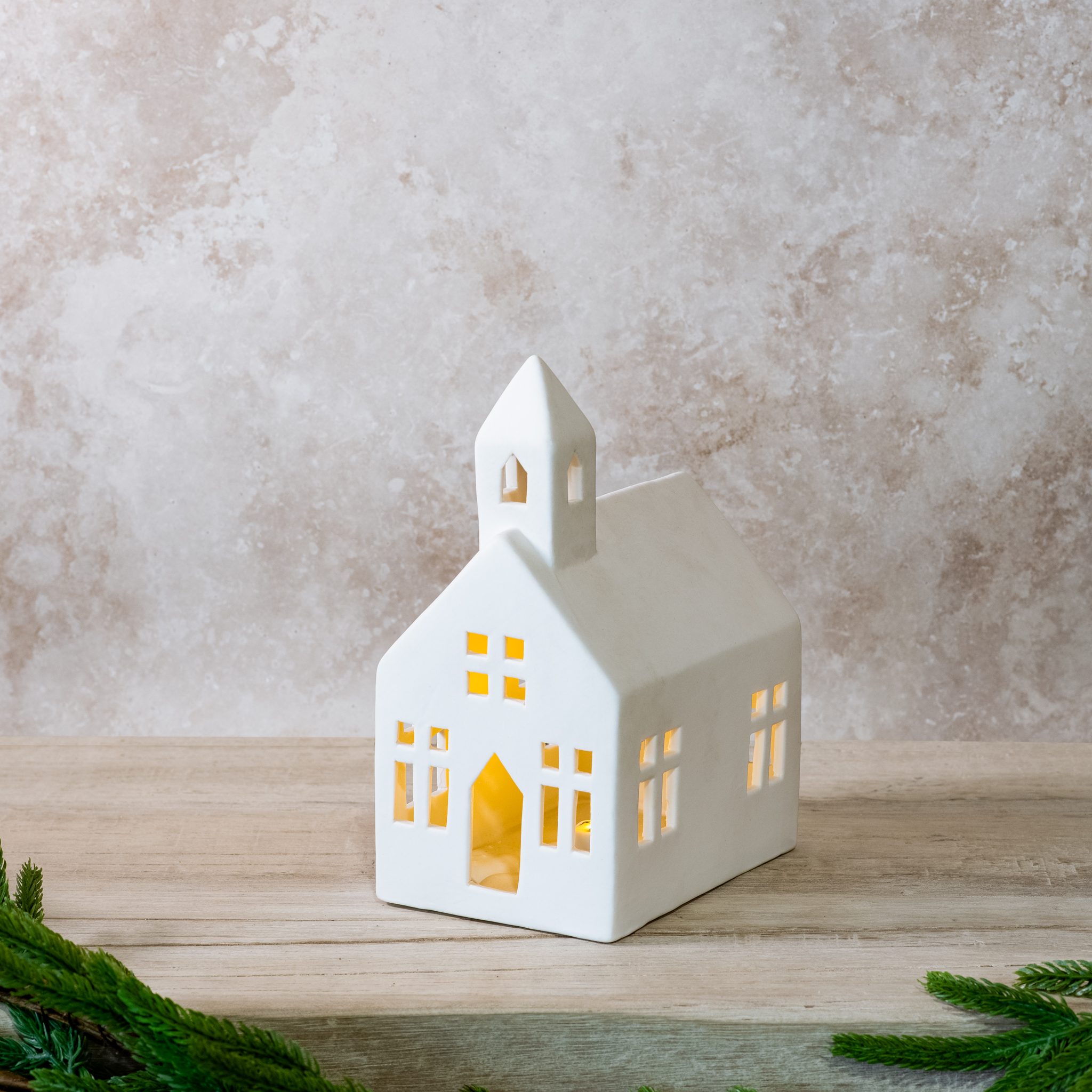 Ceramic Church W/Led