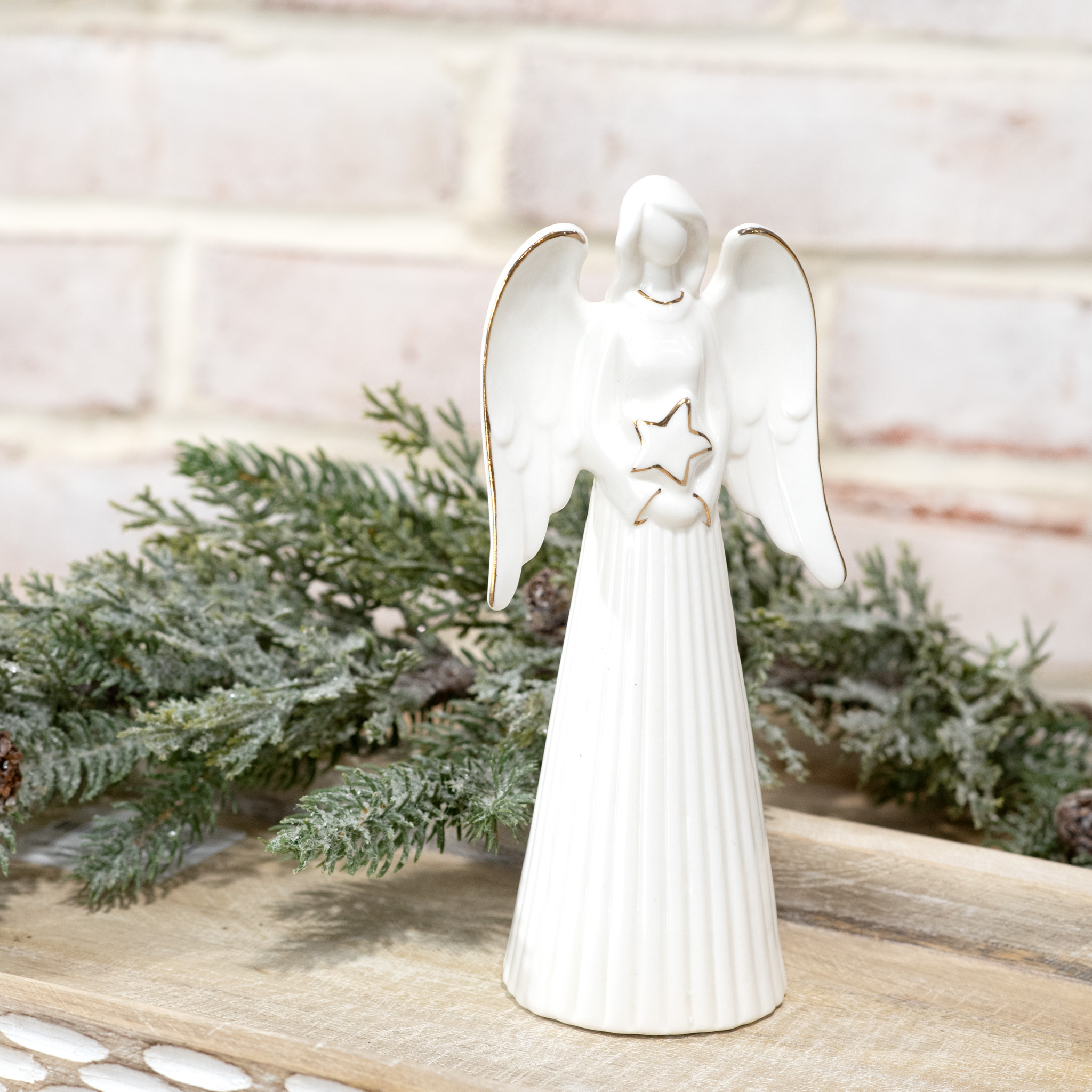 7" Gold Trim Ceramic Angel