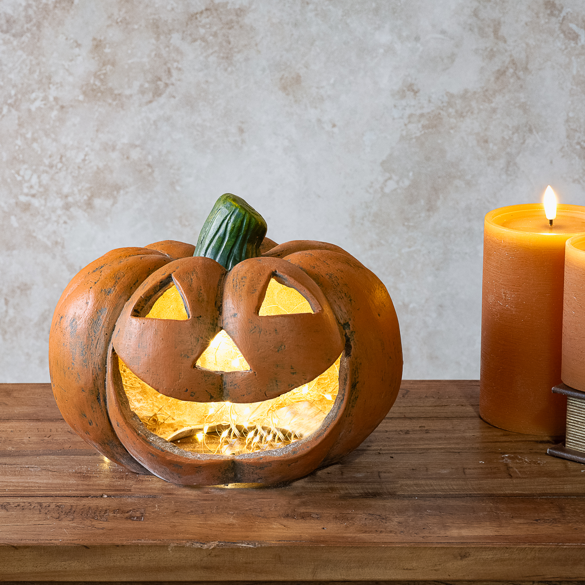 9.8" W. Weathered Jack O Lantern
